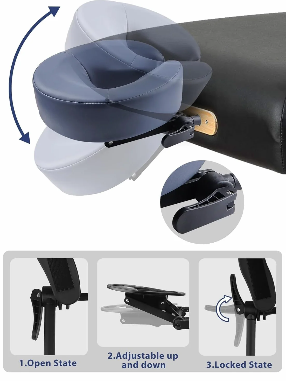 EBANKU Kit per massaggi per materasso, poggiatesta regolabile, cuscino a faccia in giù con bracciolo per lettino da massaggio per letto a casa (blu)