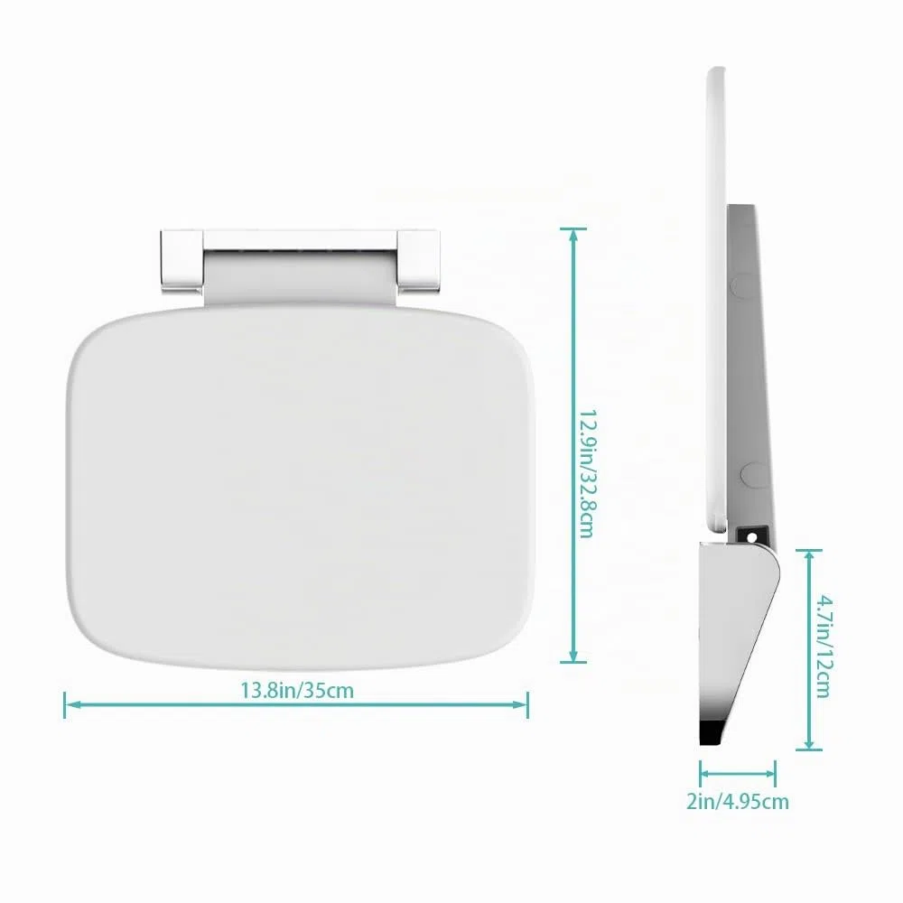 Sedia Doccia Sottile Ergonomica Pieghevole a Muro - 180kg Portata Max Antiscivolo, per Anziani e Disabili, Bianco