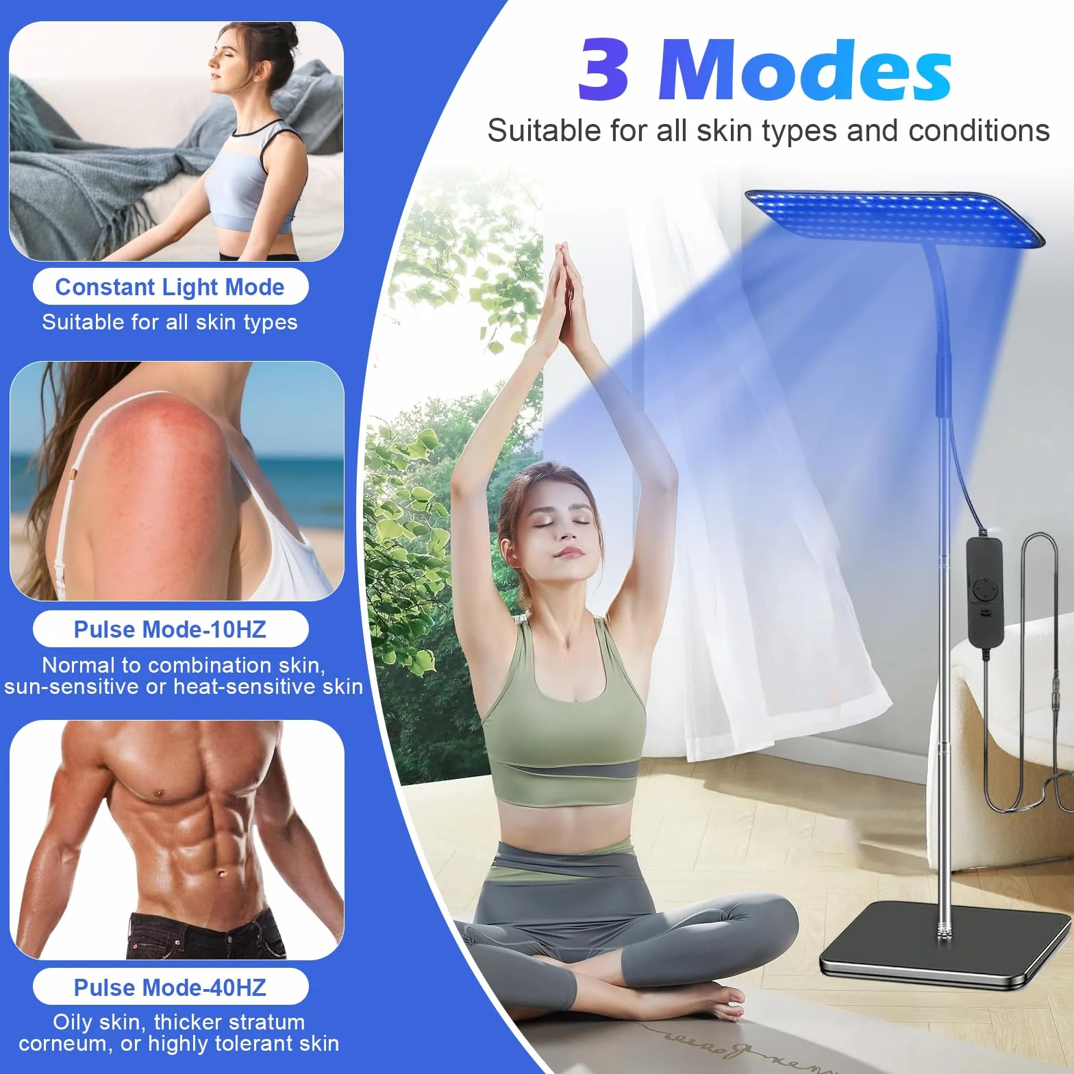 Solarium per la casa 460NM 490NM lampada abbronzante 25W luce blu supporto metallo regolabile timer 126 LED