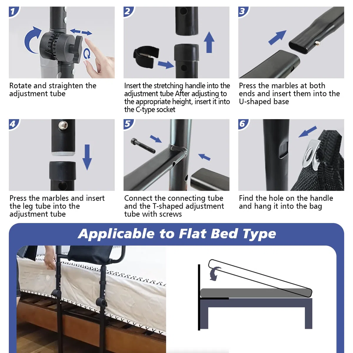 JAOGAUS Letto di supporto con gamba di prolunga, maniglia per letto in piedi, supporto per il letto, supporto per alzarsi, altezza regolabile in altezza, protezione laterale regolabile da 43 a 59 cm