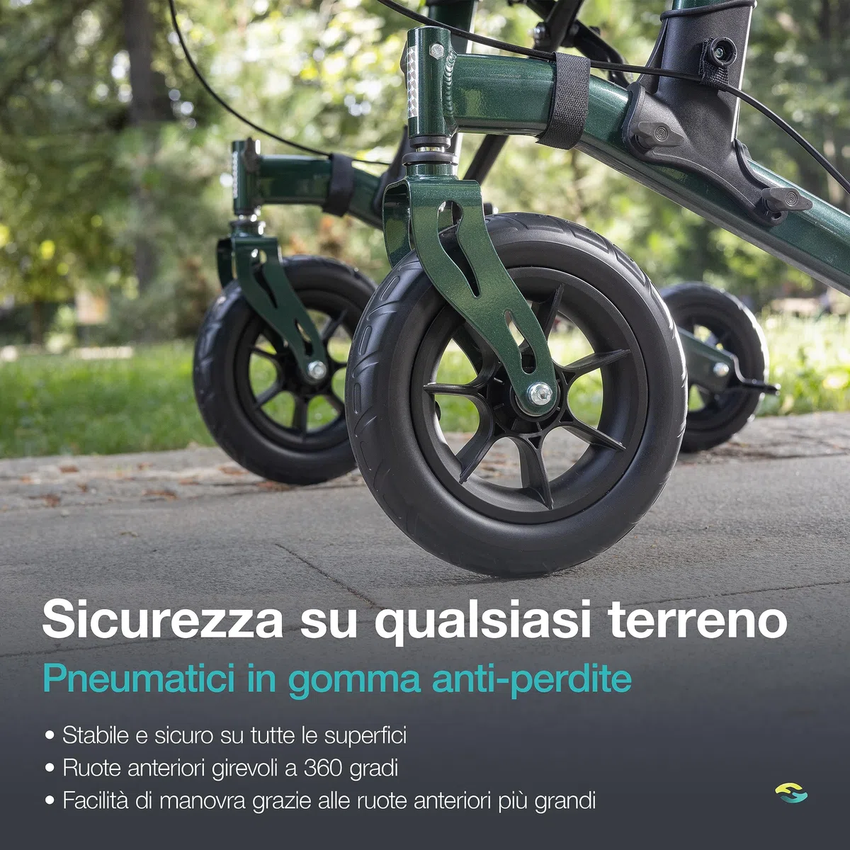helavo H1160-EU deambulatore per l'artrite da esterno con imbottiture per avambracci – Girello per anziani con ruota gomma piena antiforatura – Massima mobilità e comfort all'aperto