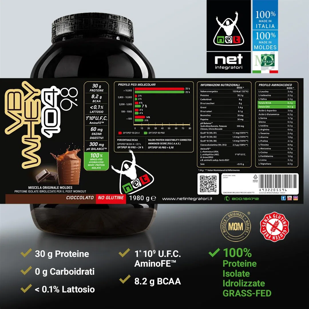 Net Integratori VB WHEY 104 9.8 Optipep - 1980g Cioccolato - Proteine Isolate Idrolizzate per via Enzimatica Con EAA e BCAA - Massimizza Sintesi Proteica Crescita e Mantenimento Muscolare