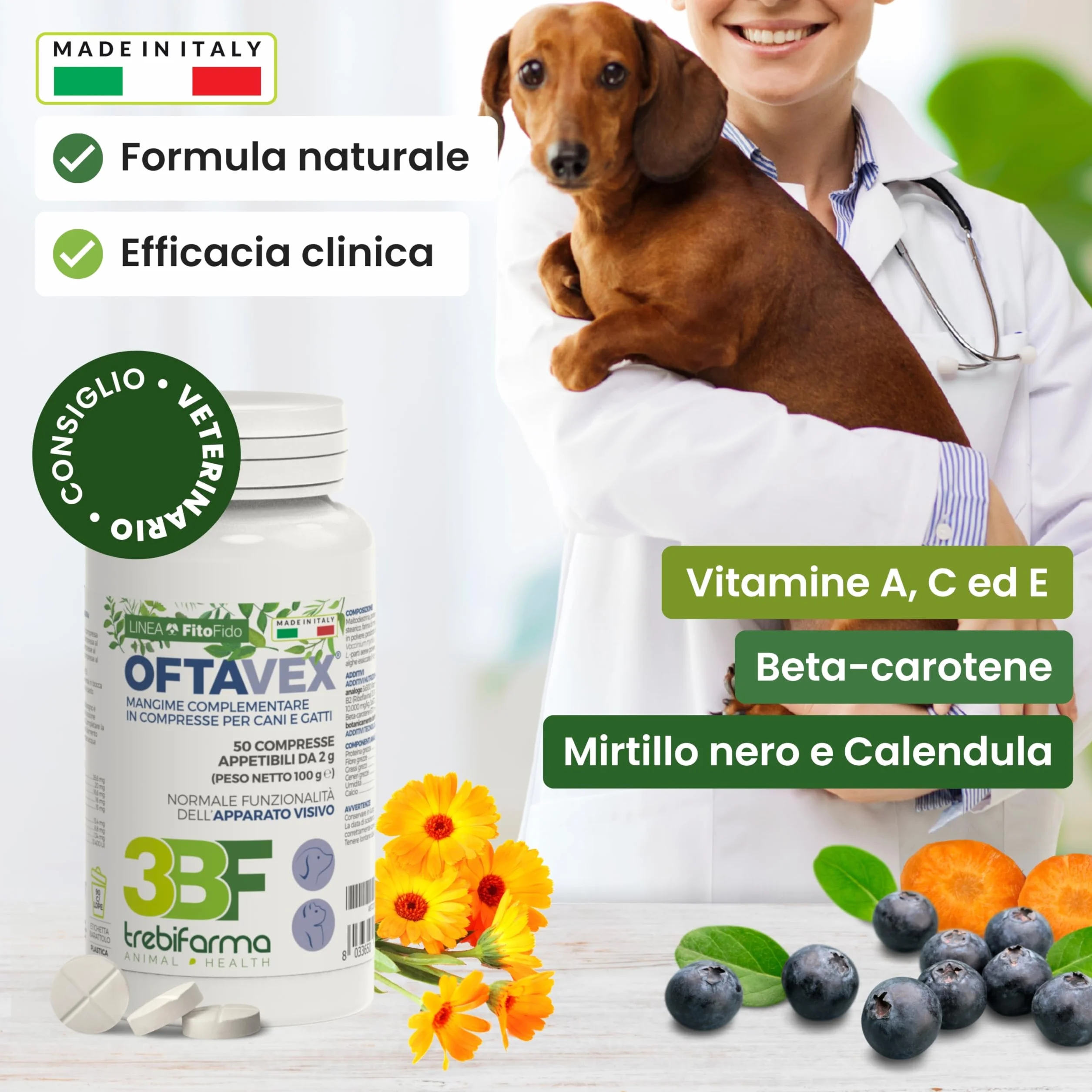 Trebifarma Oftavex per la Vista di Cani e Gatti - Mangime Complementare - Compresse Appetibili - 50 cpr