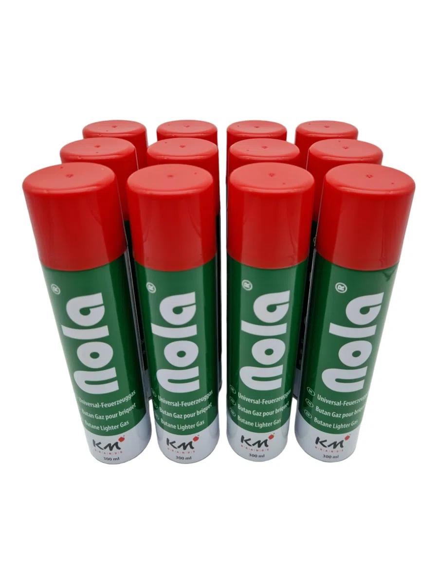 NOLAGas universale per accendini e bruciatori a flambeer, butano da ricaricare, alta qualità, ideale per tutti i modelli di accendini 703, 12 x 300 ml (12)