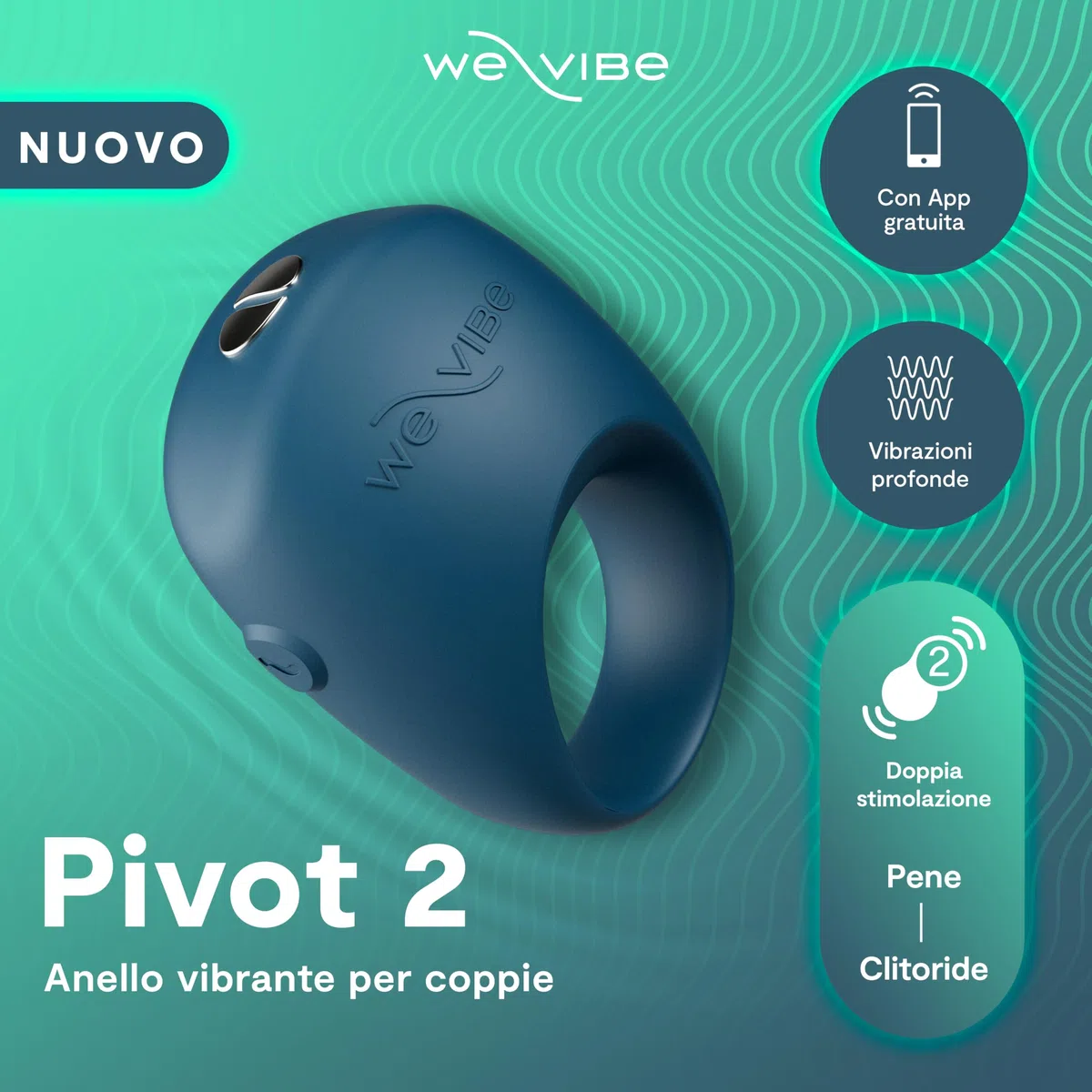 We-Vibe Pivot 2 Anello vibrante per il pene - Anello fallico 52mm - Stimolazione perineo & Clitoride - Controllo App a distanza - 10+ modi di vibrazione - Impermeabile - Sex Toys per uomo e coppie