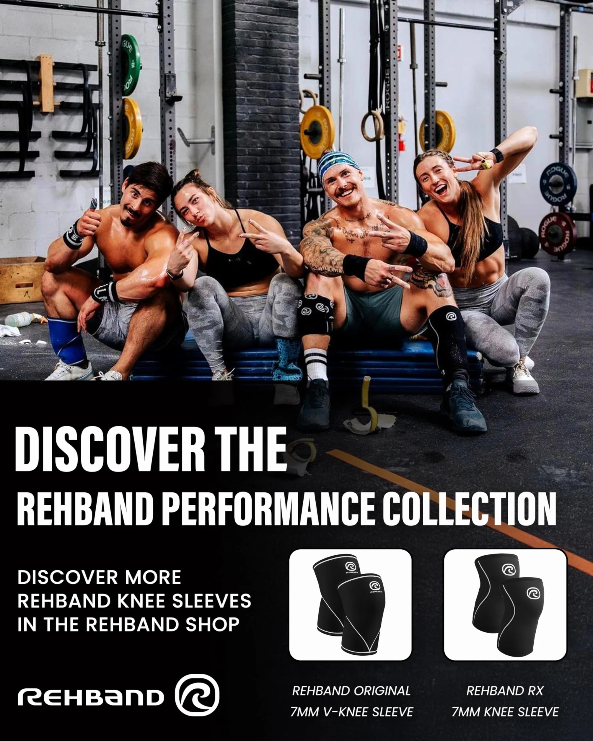 Rehband 5mm Benda per ginocchio Powersport, fascia per ginocchio in neoprene per Cross Fit e allenamento pesante