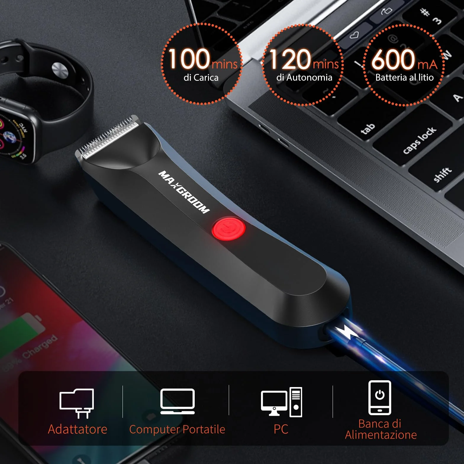MAXGROOM Rasoio elettrico intimo da uomo ricaricabile per corpo e aree pubiche
