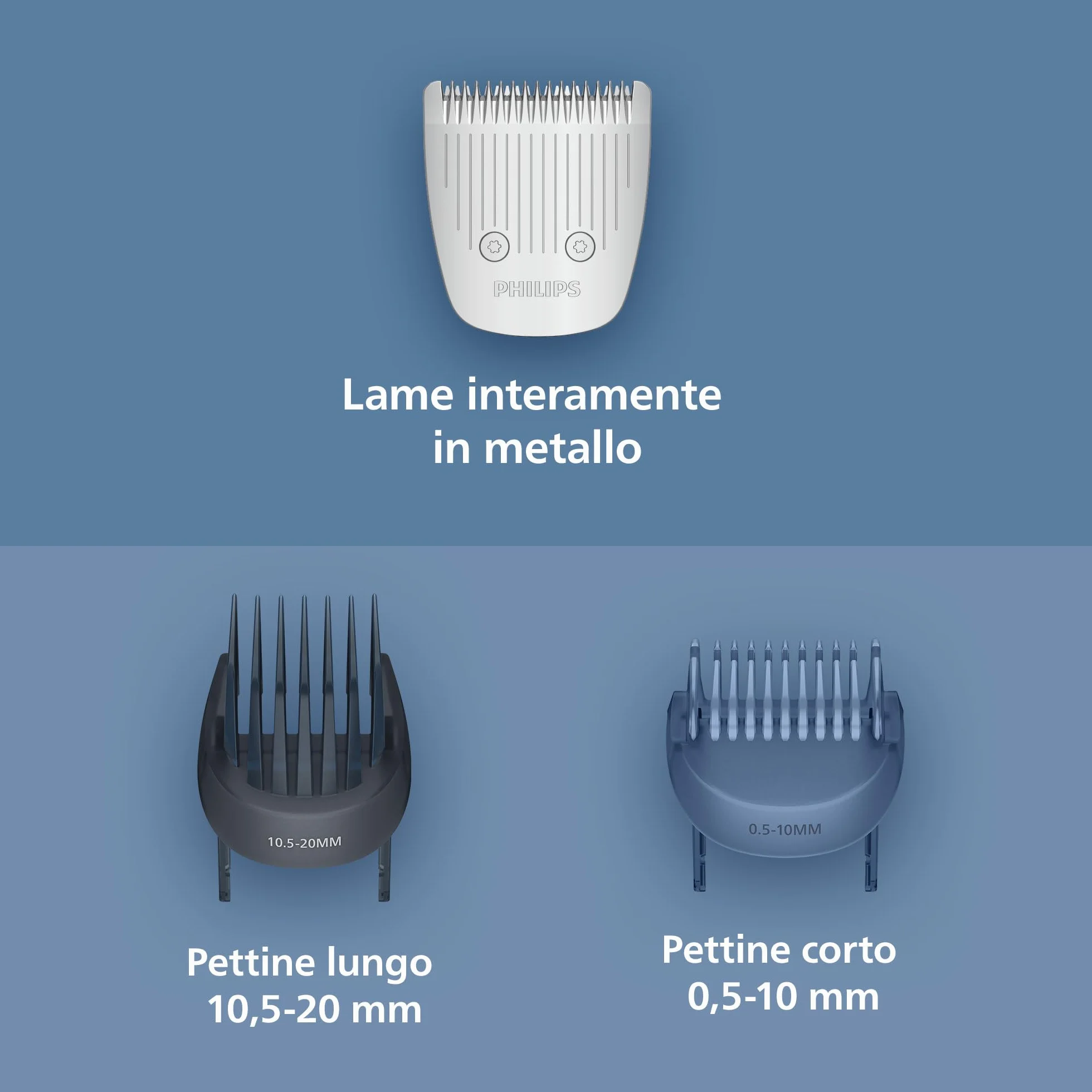 Philips Serie 3000 Regolabarba BT3660/15, Lame Metallo Autoaffilanti, 40 Impostazioni Lunghezza, Pettine Lift&Trim, Impermeabile, Ricarica USB