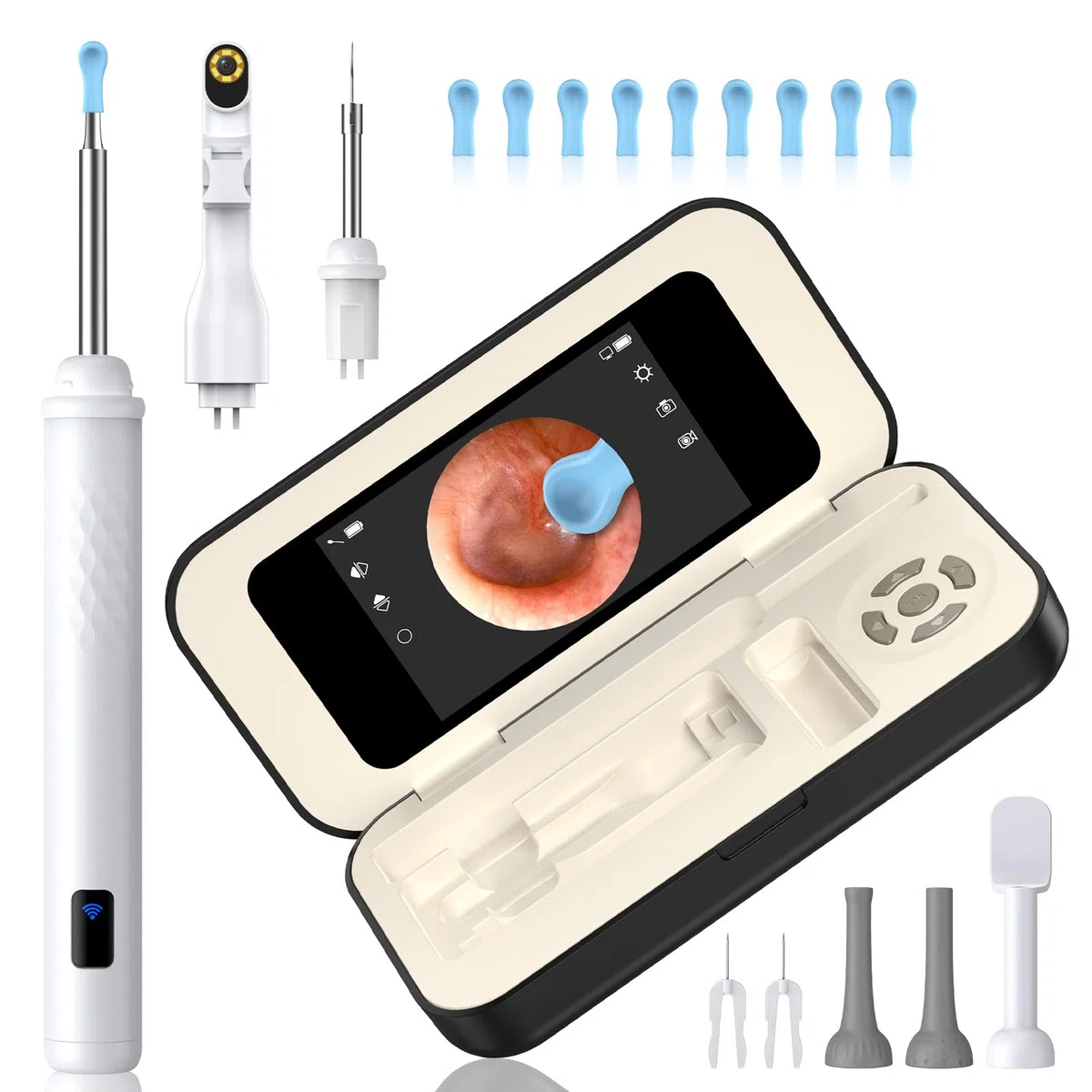 Pulizia Orecchie - Schermo da 3.97", Nessun Download di App Necessario | Rimozione Cera/Spillo Puntini, Aiuto Cura Orale | Montaggio Magnetico, Custodia Ricaricabile | Per Famiglia & Viaggi