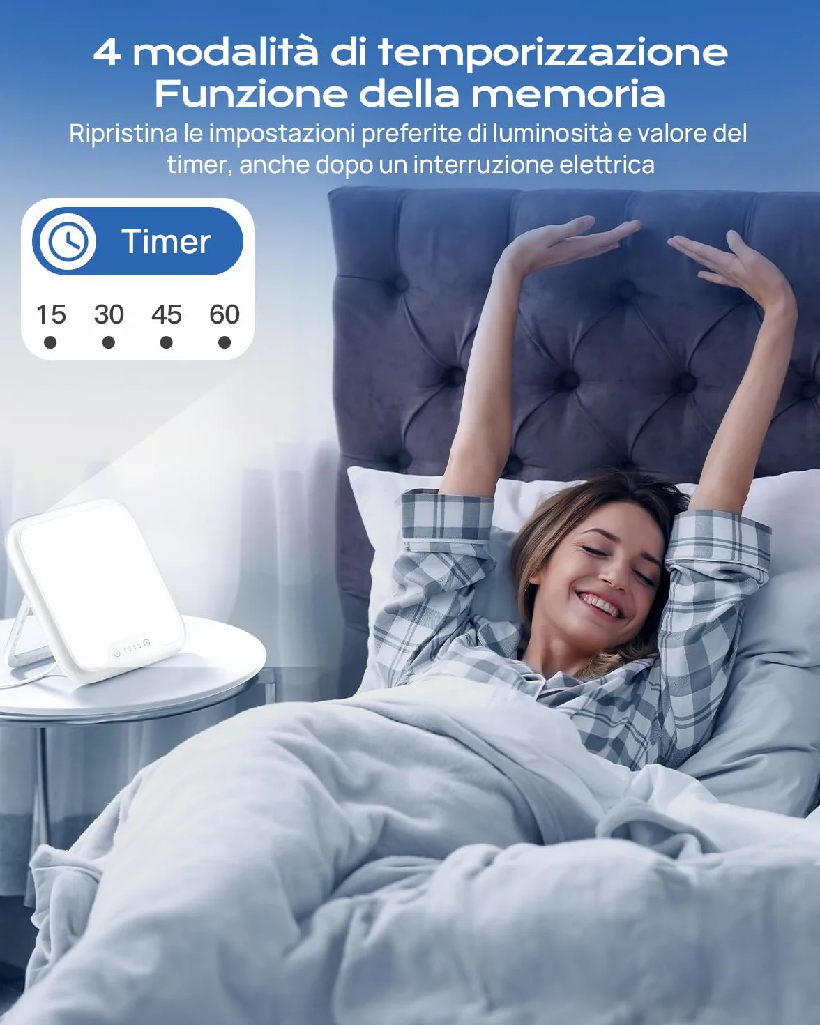 Lampada SAD 10.000 Lux per Terapia della Luce, 4 Timer, Luminosità Regolabile, Senza UV