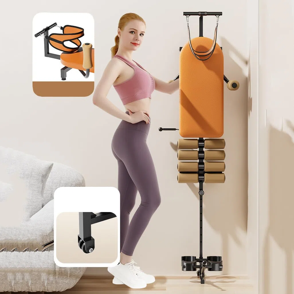 Tavolo da trazione per schiena, Macchina for Allungamento per alleviare la tensione, decompressione della schiena fino a 130 kg, lunghezza regolabile da 140 a 185 cm, colore marrone