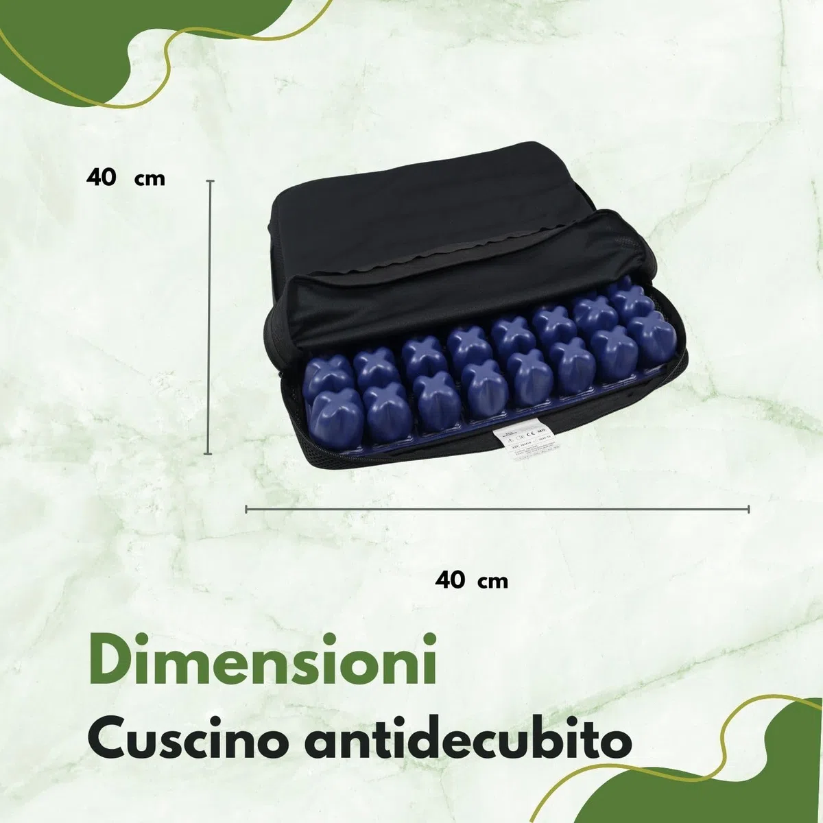TERMIGEA Cuscino antidecubito a bolle d'aria con di pompa per regolazione della pressione e Kit di Riparazione. CA1000 con 64 celle alto 6cm40X40 Cuscino decubito per la prevenzione delle piaghe.