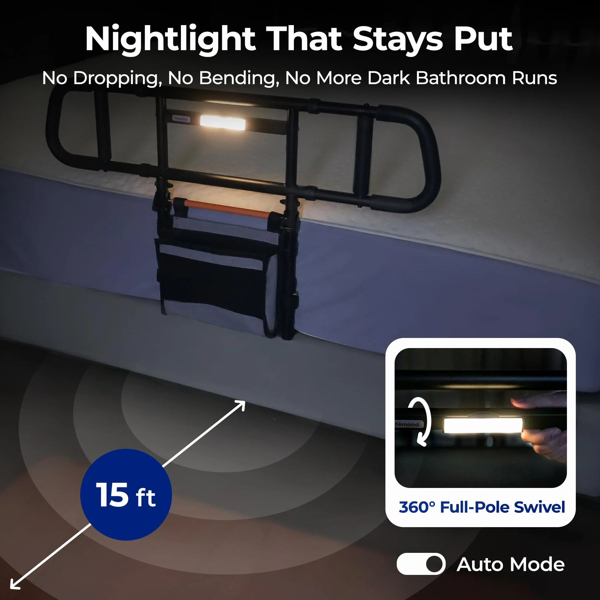 C5 Sponda Letto Anziani Regolabile e Pieghevole, Altezza/Larghezza Aggiustabile Sponde, Disabili, Sbarra con LED, Assistenza Alzarsi e Cura, Matrimoniale
