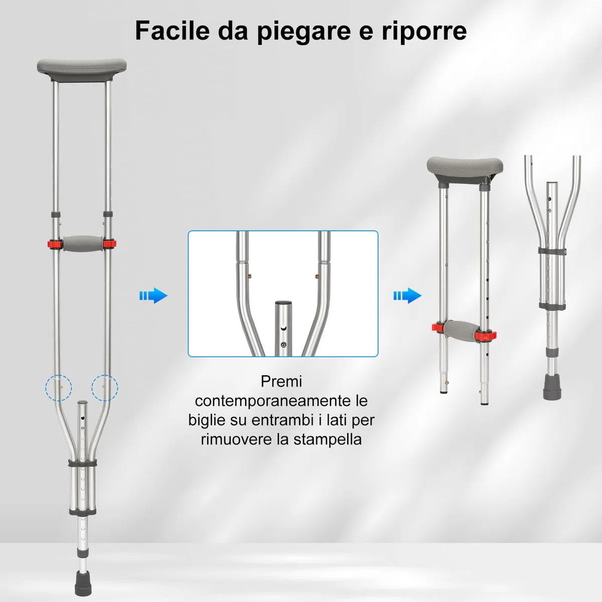 supregear Sottobraccio Stampelle, 1 Coppia Leggero Alluminio Universale Stampelle, Regolabile Avambraccio Stampelle con Morbido Sottobraccio e Mano Grip Pads per Camminare, Argento