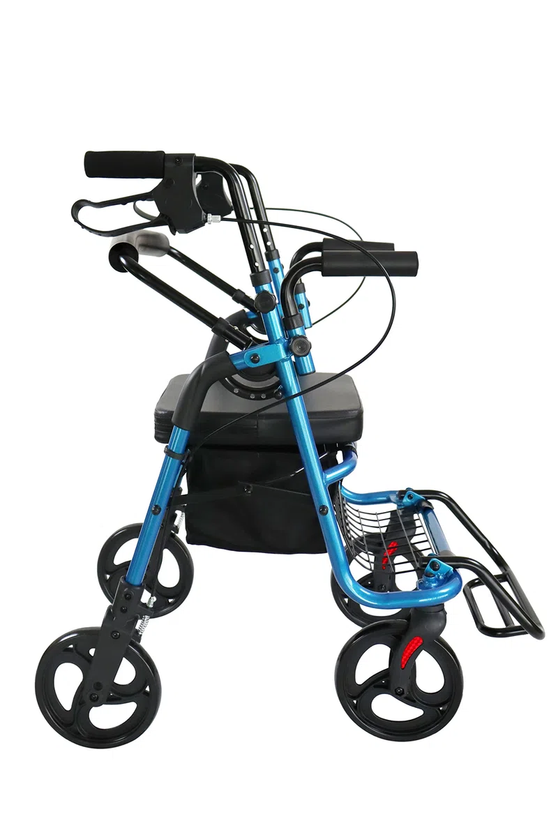 KMINA Deambulatore con Seduta 2 in 1 per Anziani, Rollator Pieghevole con Funzione Trasporto, 4 Ruote da 20cm, Freni a Leva e Cestino, Altezza Regolabile 82,5-95cm, Alluminio, Max 136kg, Nero