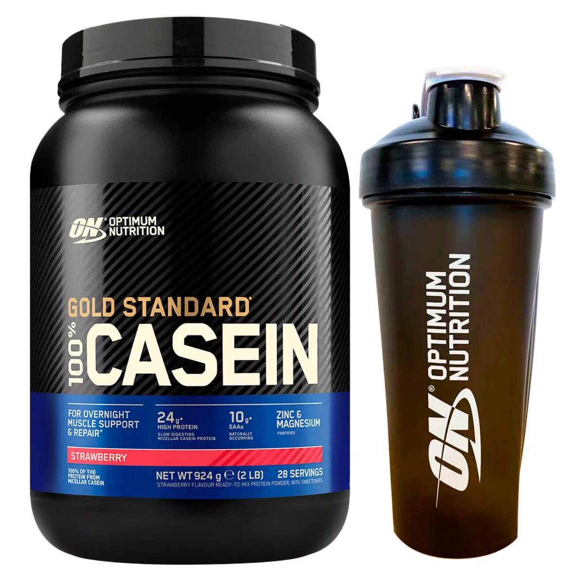 Optimum Nutrition Gold Standard 100% Casein Proteine di Caseina in Polvere a Rilascio Graduale Durante la Notte con Zinco e Magnesio Gusto Fragola 28 Porzioni 924g + Shaker
