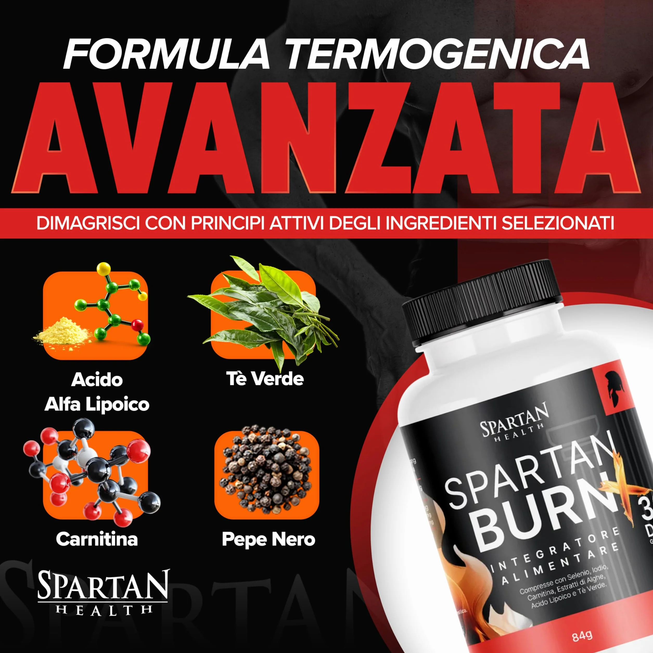 Spartan Burn Plus Integratore Metabolismo Energetico con Alga Kelp Yerba Mate Selenio Iodio 60 Compresse Made in Italy