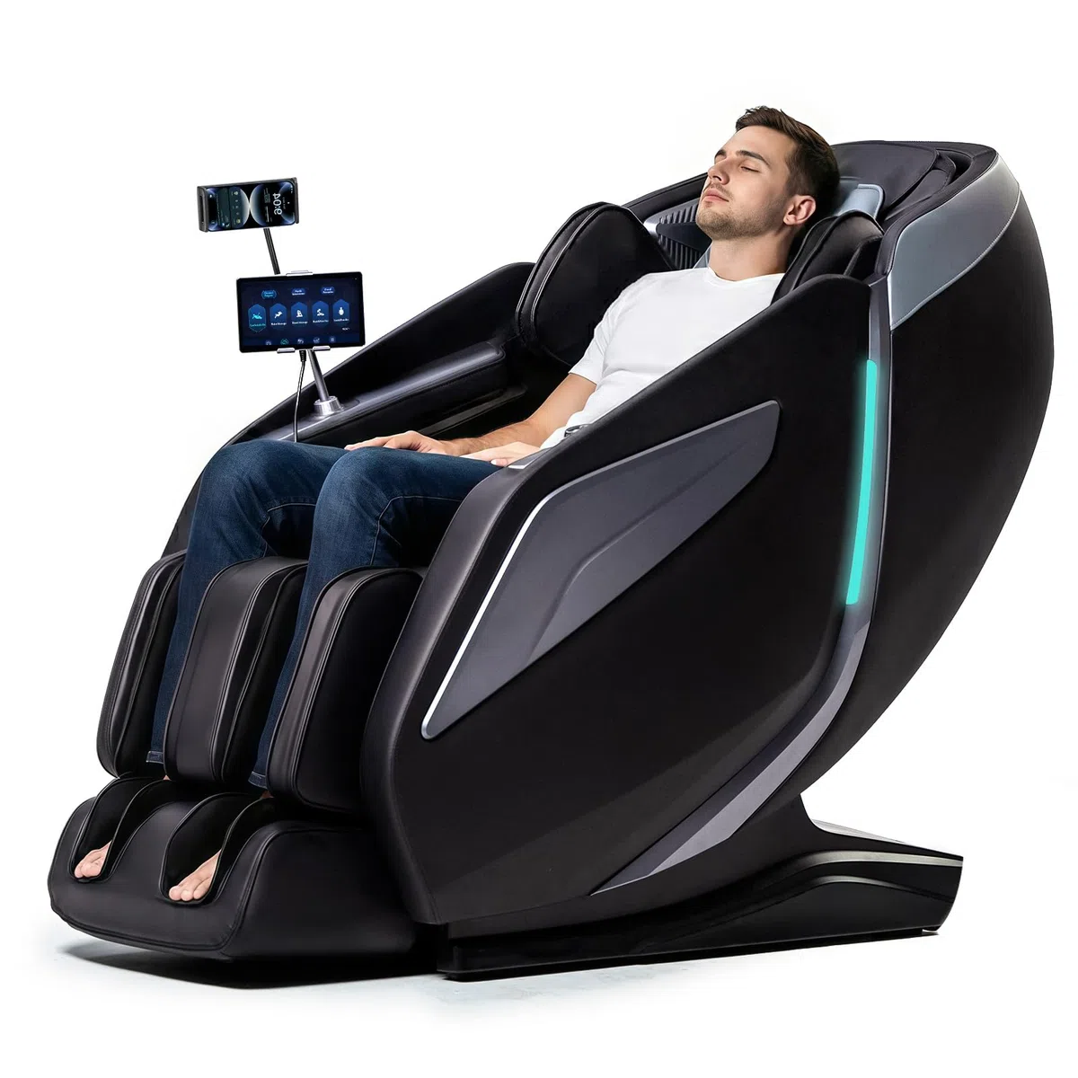 Poltrona massaggiante per tutto il corpo con Zero Gravity Body Scan 4D Intelligent Shiatsu, riscaldamento per schiena/gambe con controllo vocale AI altoparlante Bluetooth, colore nero