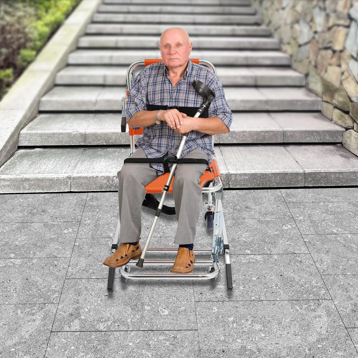 Sedia da trasporto pieghevole, capacità di carico 159 kg, sollevamento scale con cinture di sicurezza, 4 ruote universali, leggera, pieghevole, per anziani e disabili