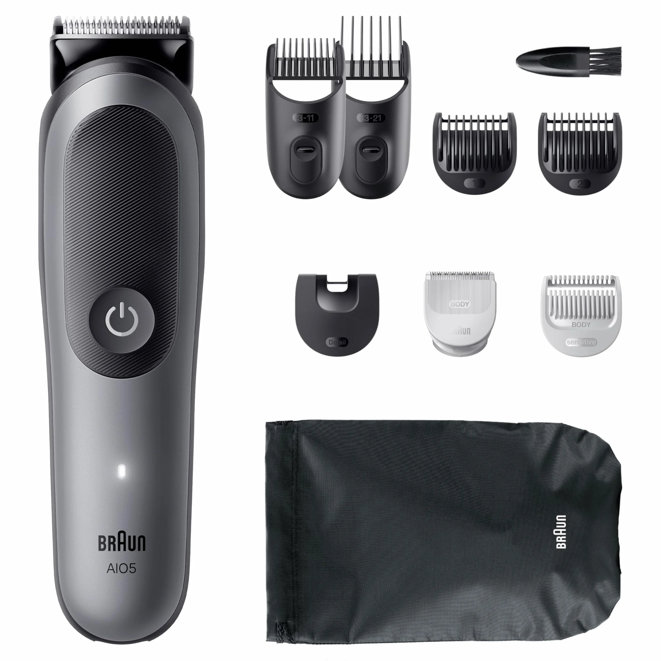 Braun Series 5 All-in-One Rifinitore Rasoio Elettrico Uomo 9in1 Barba Capelli Lama Ultra Affilata Tecnologia Skinguard 120 Min Grigio