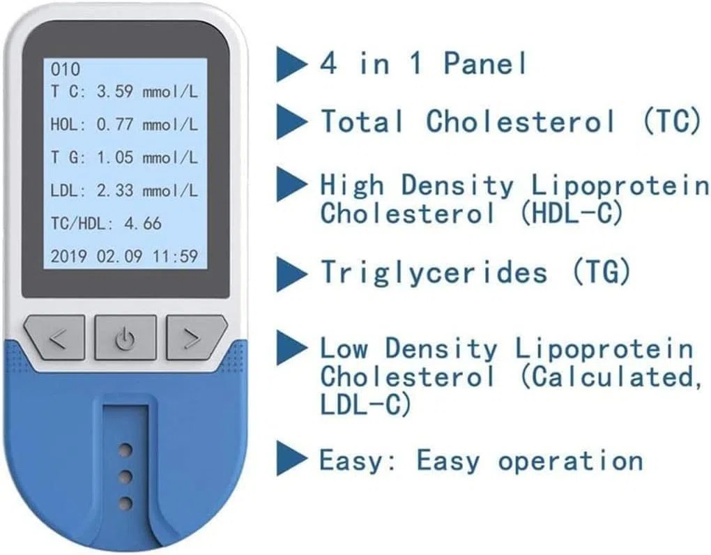 REHOOF Tester del Colesterolo 4 in 1, Test Lipidico del Sangue Completamente Automatico per L'analisi di Colesterolo Totale, Trigliceridi, Lipoproteine Alte E Basse