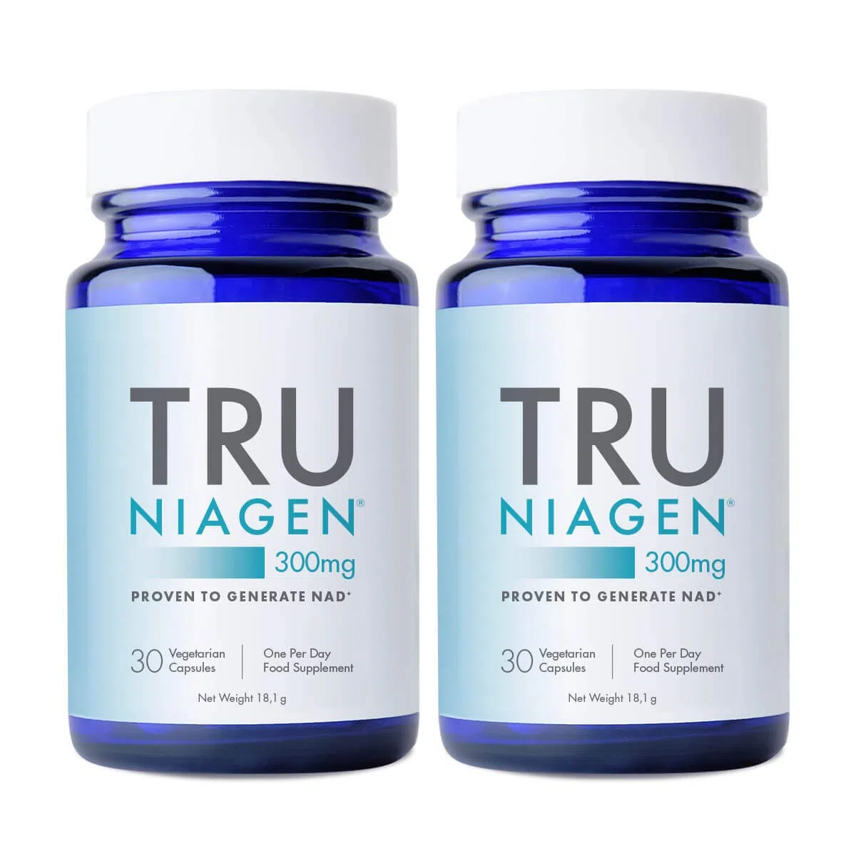 TRU NIAGEN Nicotinamide Riboside Integratore NAD, formula brevettata NR, 300 mg per capsula/300 mg per porzione 30 giorni (2 mesi/2 bottiglie)