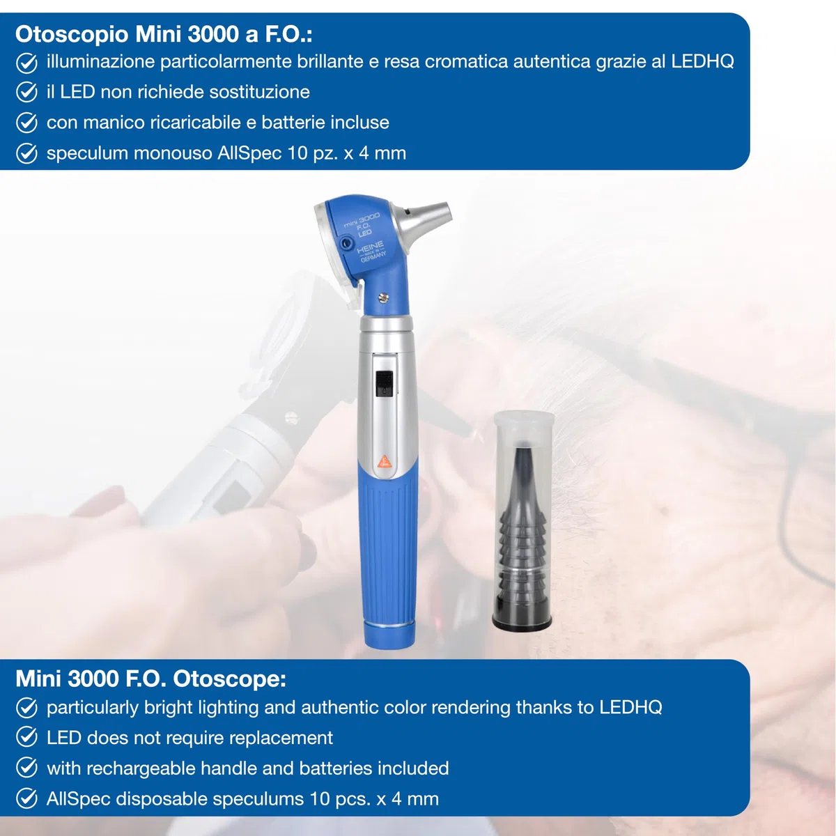 OTOSCOPIO HEINE MINI 3000 LED A F.O. - blu - D-008.70.110