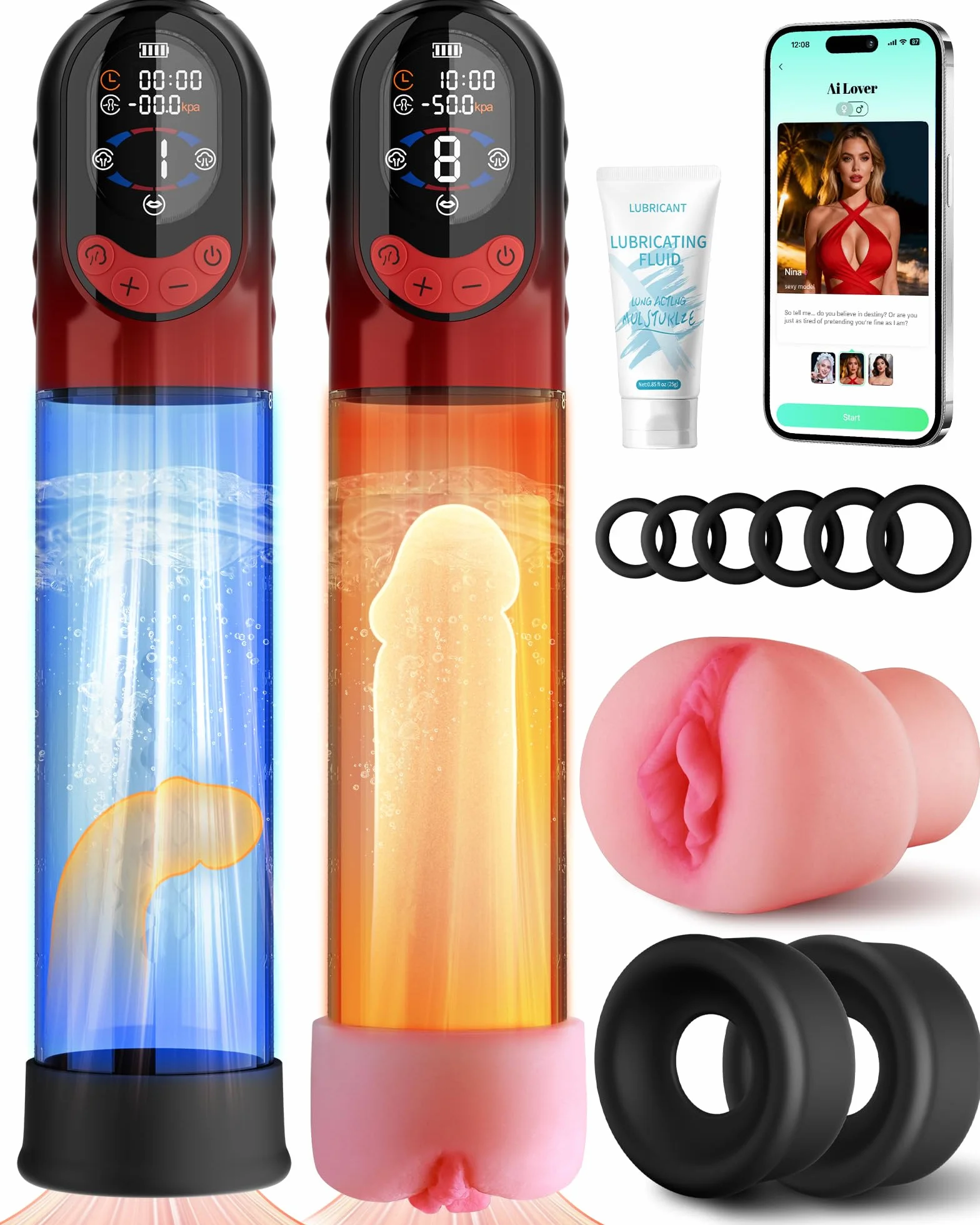 Pompa Pene 4 IN 1 Sex Toys Masturbatore Uomo, APP Manuale & Automatica Vacuum Device Elettrica con 4 Modalità di Allenamento 8 Aspirazione