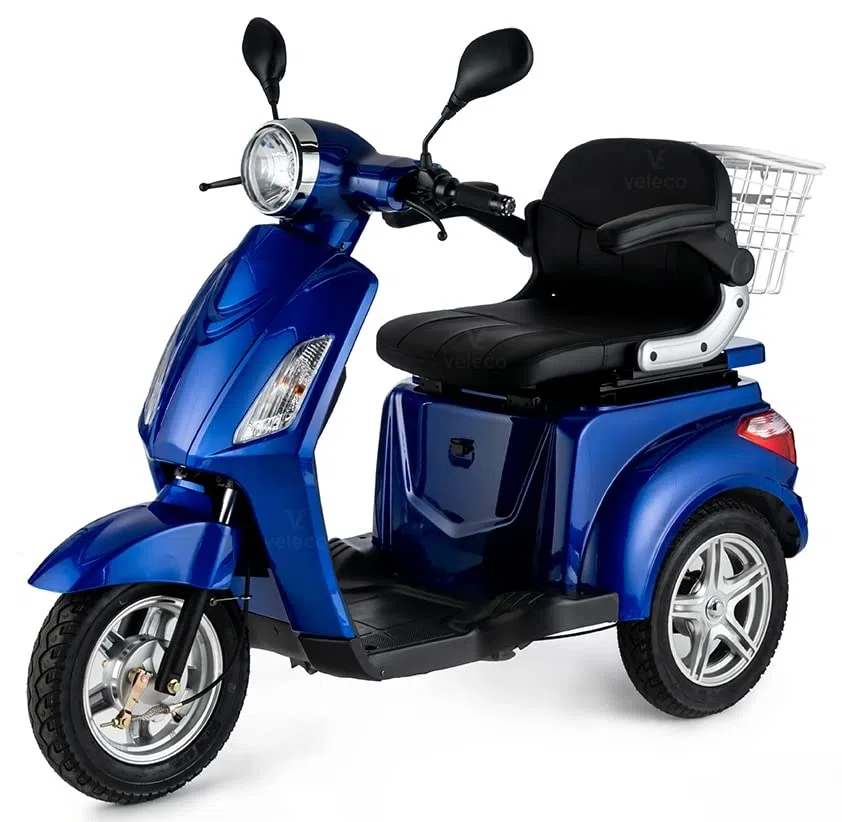 VELECO ZT15 - Scooter Disabili a 3 ruote - Completamente assemblato e pronto all'uso - Freno elettromagnetico automatico - Tachimetro a LED (BLU)