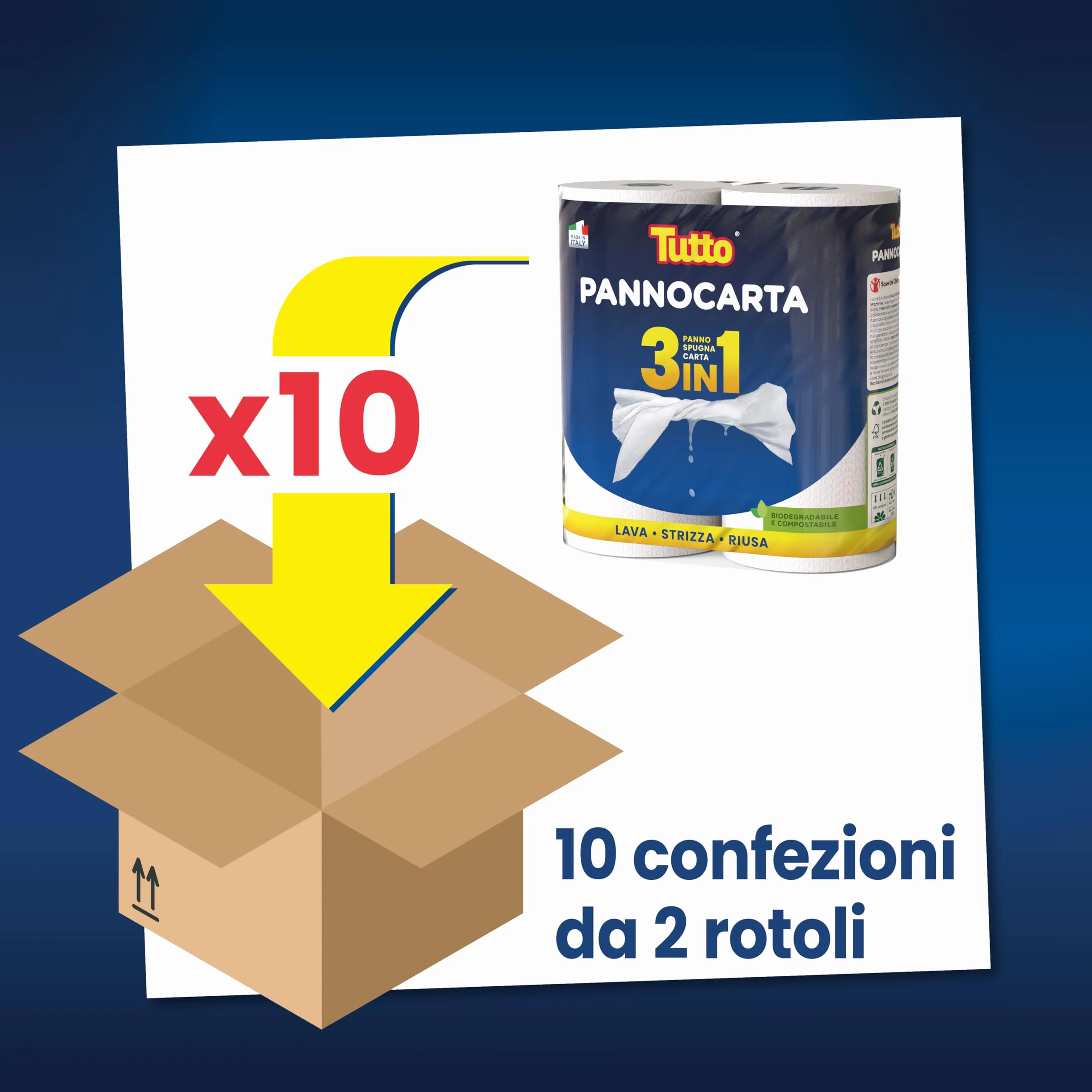 Tutto Pannocarta 3 in 1 Carta Multiuso 20 Rotoli Extra Assorbente Lavabile Riutilizzabile Made in Italy