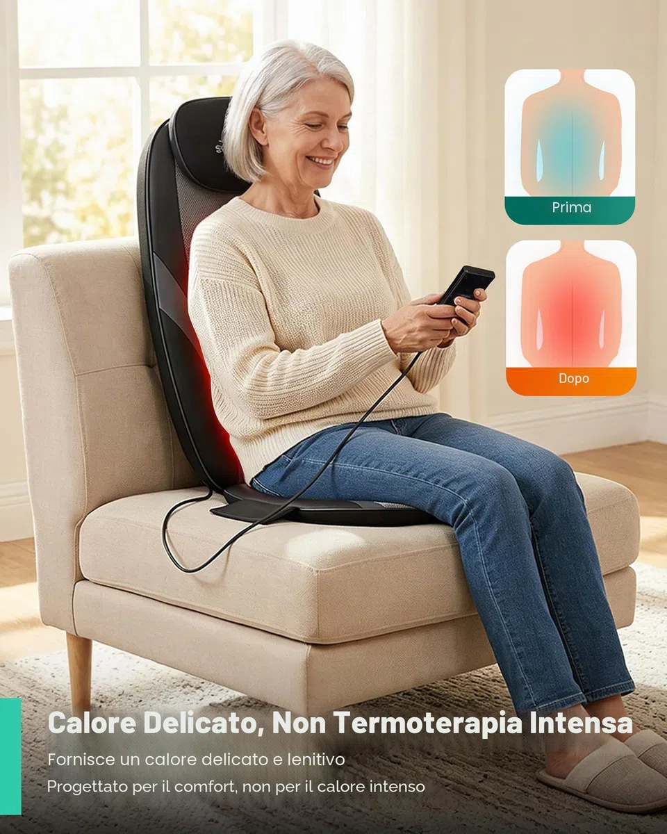 Snailax Sedile Massaggiante Shiatsu Massaggiatore Schiena con Calore Seduta Massaggiante a Vibrazione Massaggiatore Elettrico a Casa o in Ufficio