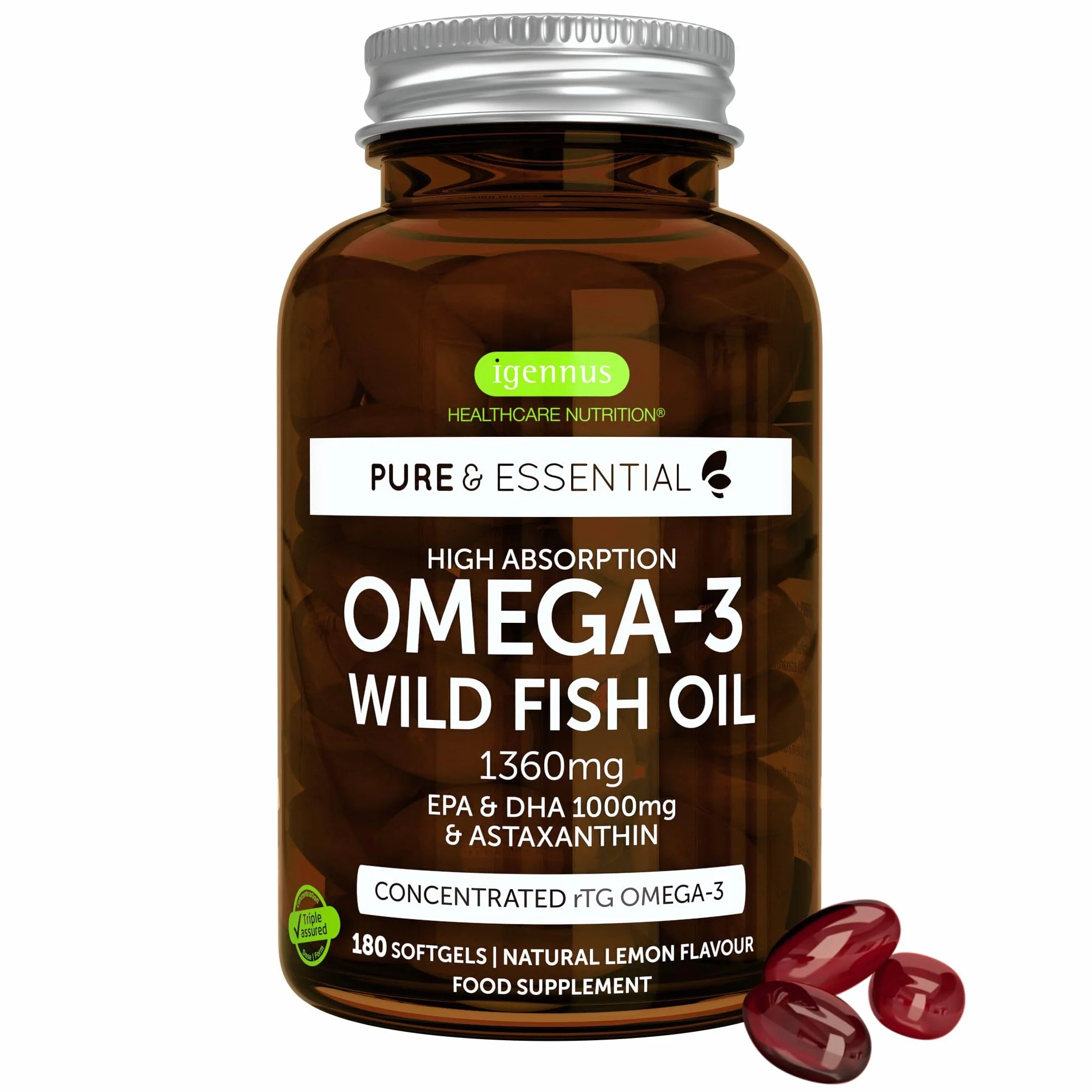 Igennus Omega 3 IFOS 5 Stelle 1000mg Olio di Pesce Ultra Puro Trigliceridi rTG EPA 670mg DHA 330mg 180 Softgel