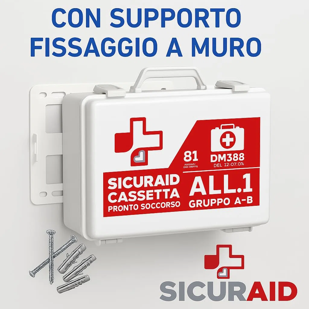 SICURAID Cassetta Pronto Soccorso Aziende più 3 Dipendenti -Cassetta Pronto Soccorso Allegato 1 Gruppo A-B Completa con Cartello e Web App SicurApp (Allegato 1 Gruppo A B)