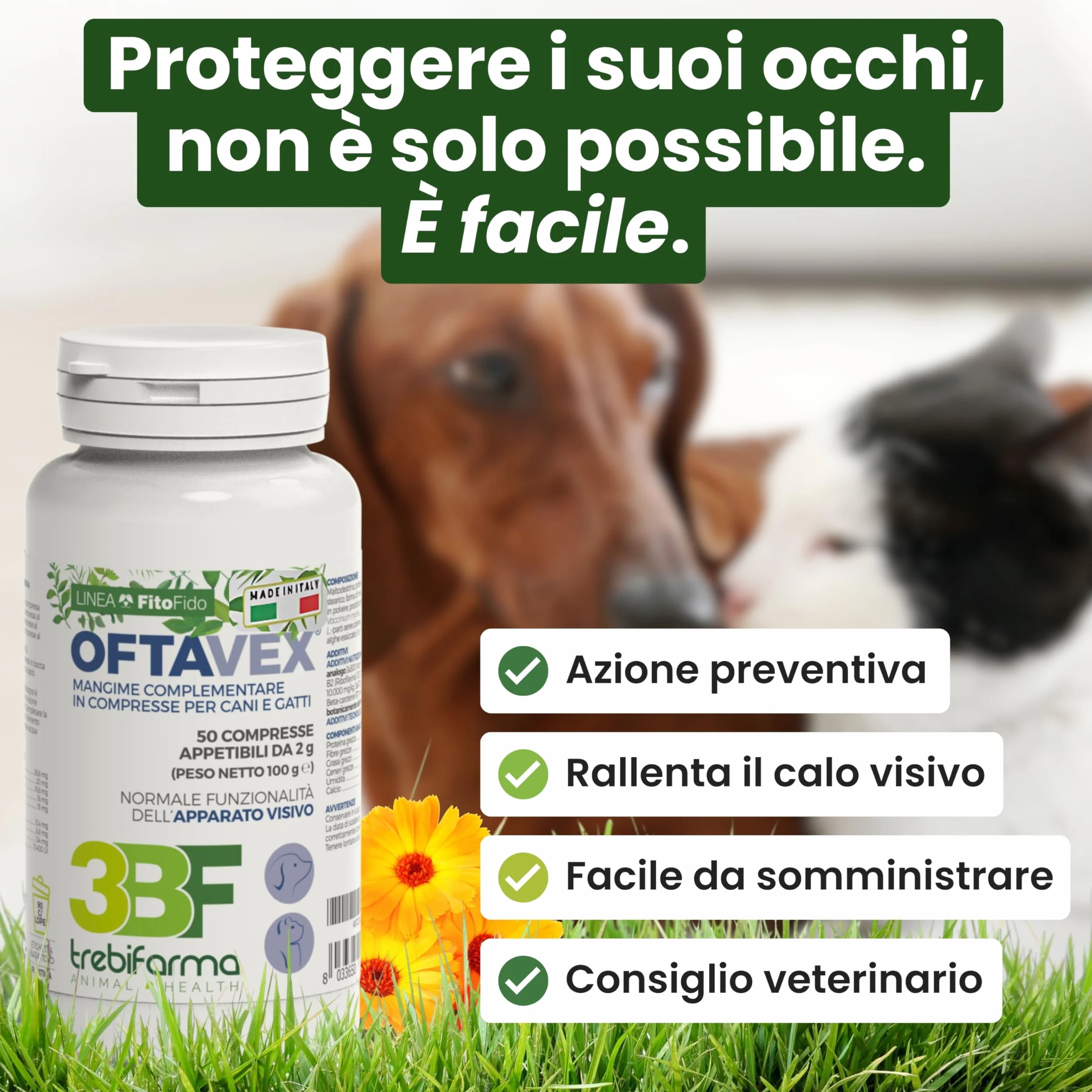 Trebifarma Oftavex per la Vista di Cani e Gatti - Mangime Complementare - Compresse Appetibili - 50 cpr