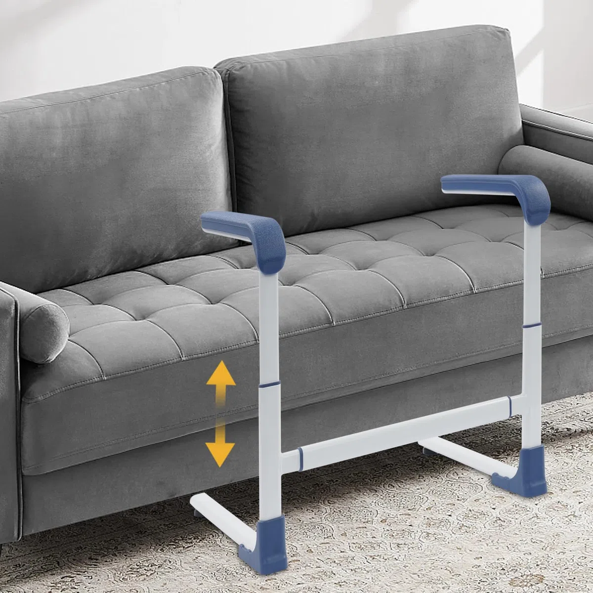 Ausili per alzarsi da Divano/Letto/WC, Aiuto per alzarsi antiscivolo per anziani con maniglia larga, Altezza e larghezza regolabili Supporto per pazienti e disabili, fino a 150 kg (Blu)