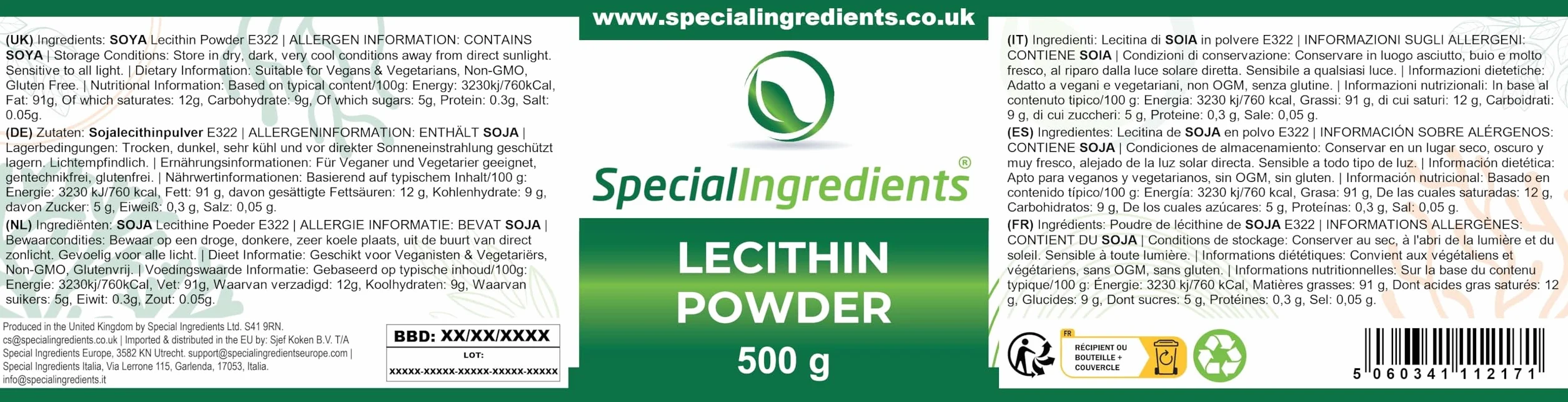 Lecithin Powder 500g Food Grade Non GMO (2 x 250g)