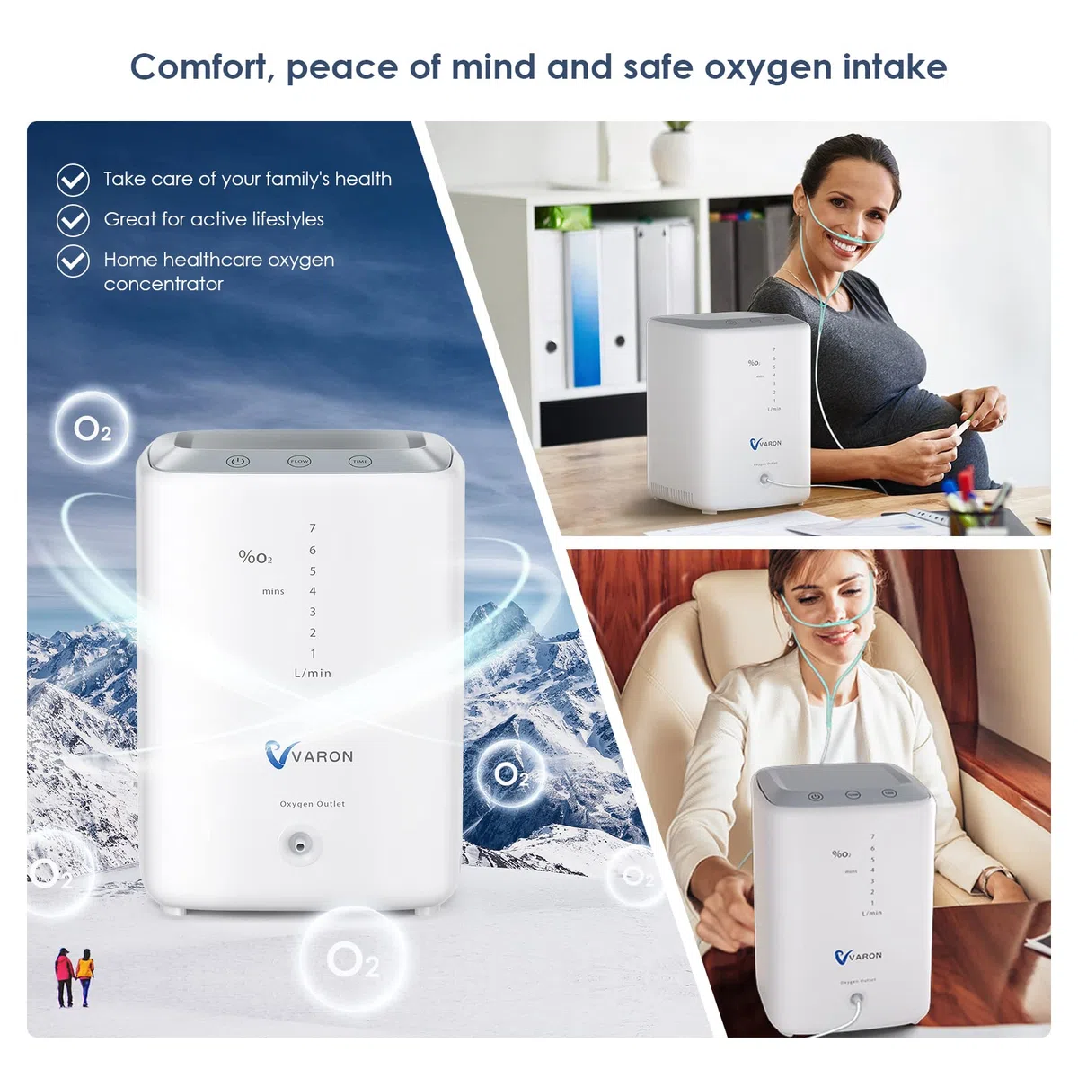 Concentratore di ossigeno per la casa, macchina per l'ossigeno 93% (±3%), non c'è bisogno di aggiungere acqua, flusso regolabile da 1 a 7 l/min, intelligente con telecomando, per ufficio