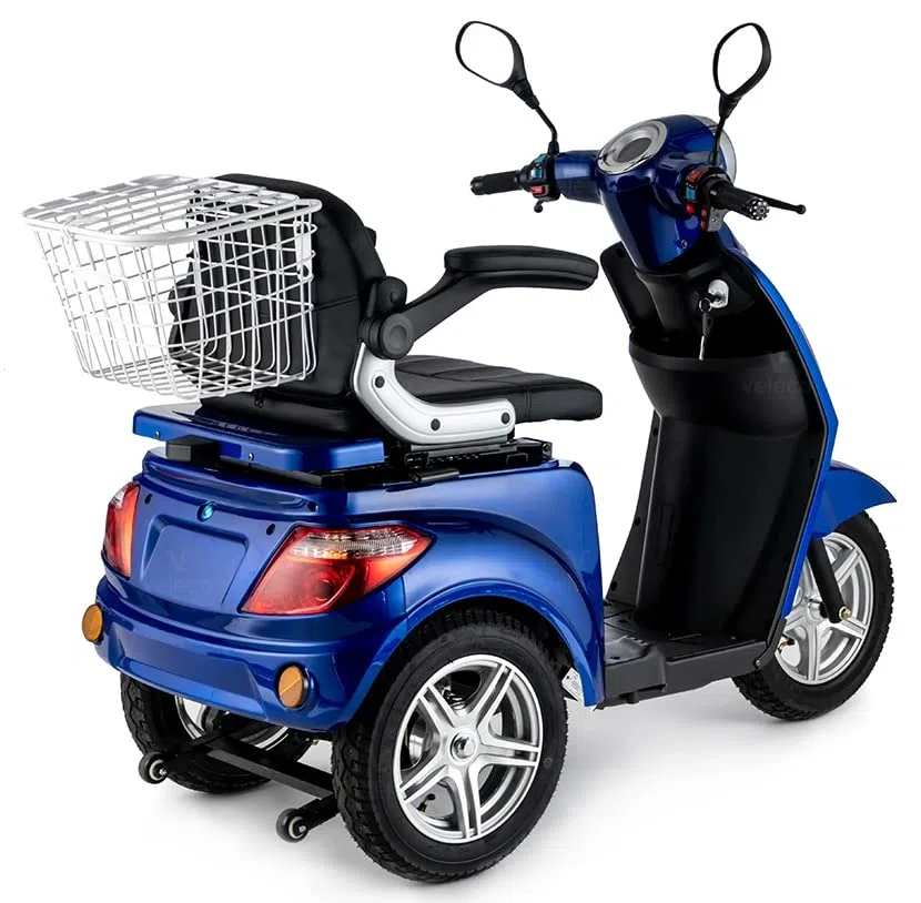 VELECO ZT15 - Scooter Disabili a 3 ruote - Completamente assemblato e pronto all'uso - Freno elettromagnetico automatico - Tachimetro a LED (BLU)
