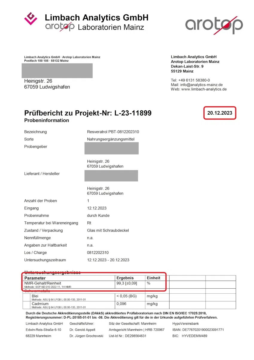 Resveratrolo | Qualità premium testata in Germania | Polvere con purezza al 99,3%
