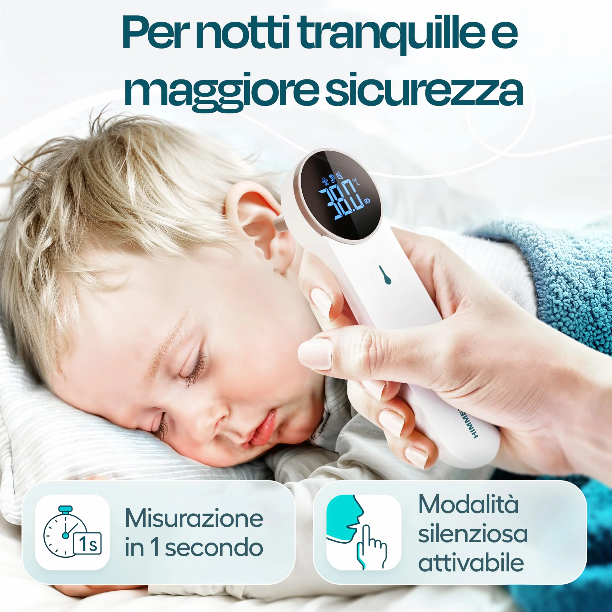 HIMMELSHAUCH MEDICAL Termometro Digitale Infrarossi 3 in 1 Auricolare e Frontale per Neonato Bambino Adulto