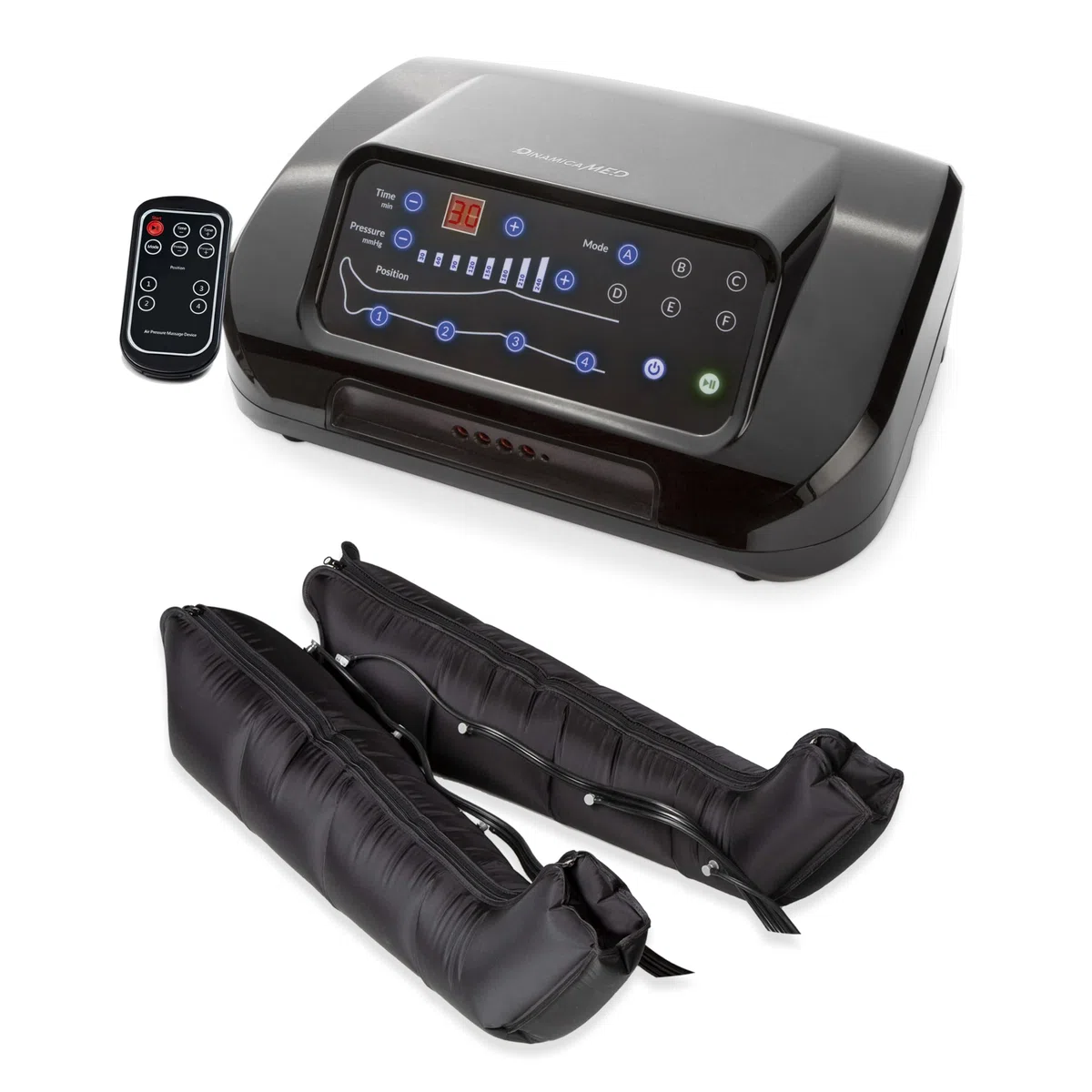 Dinamicamed ® PRO 4.0 Pressoterapia Linfodrenaggio Professionale Digitale Classic, Pressoterapia per Casa con 6 Programmi, Massaggio Linfodrenante 4 Camere con Gambali XL