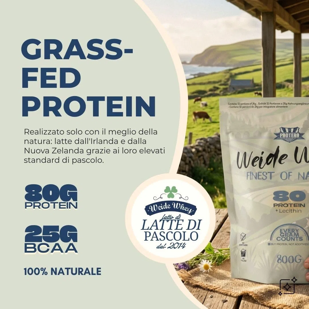 Protero Weide Whey Protein 80 | Polvere proteica neutra in latte di salice da 2 kg | Proteine senza additivi artificiali, senza soia