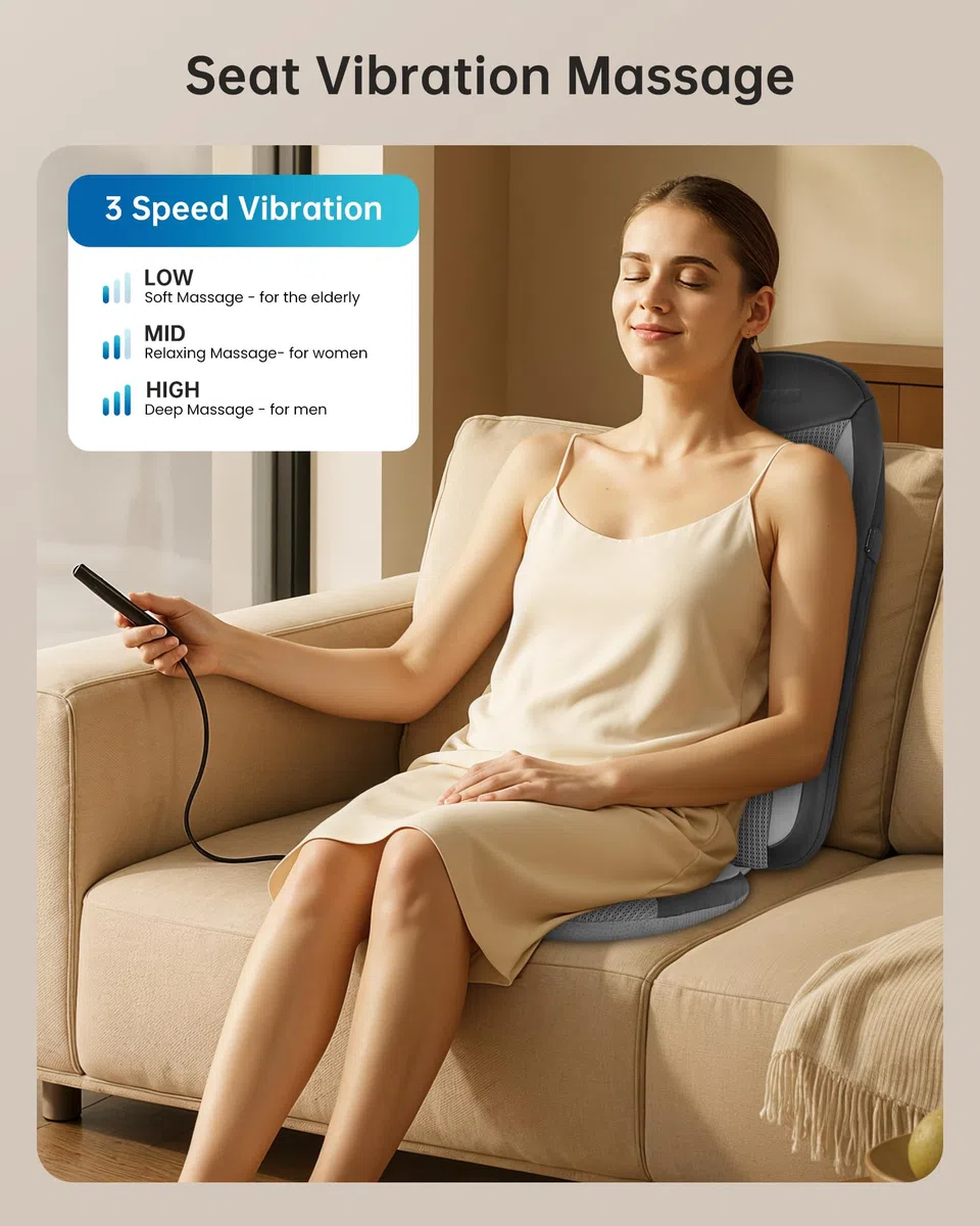 COMFIER Sedile Massaggiante, Shiatsu Coprisedile Cuscino Massaggiante Schiena, Sedile Massaggiante Schiena e Collo con Funzione Riscaldante, Relax per Tutta la Schiena, Adatto per l'Ufficio, Regalo