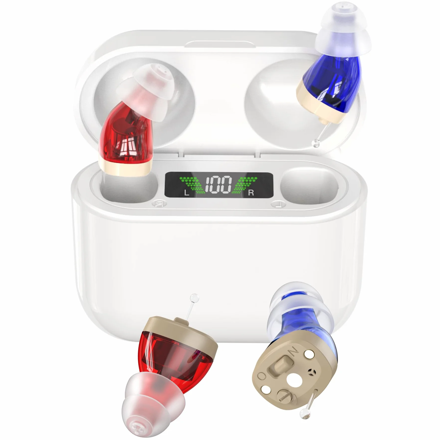MEDca Ricaricabile per anziani - In-Ear PSAP Digital Personal Pair (CIC) con qualità superiore, riduzione intelligente, visualizzazione della potenza e durata della batteria