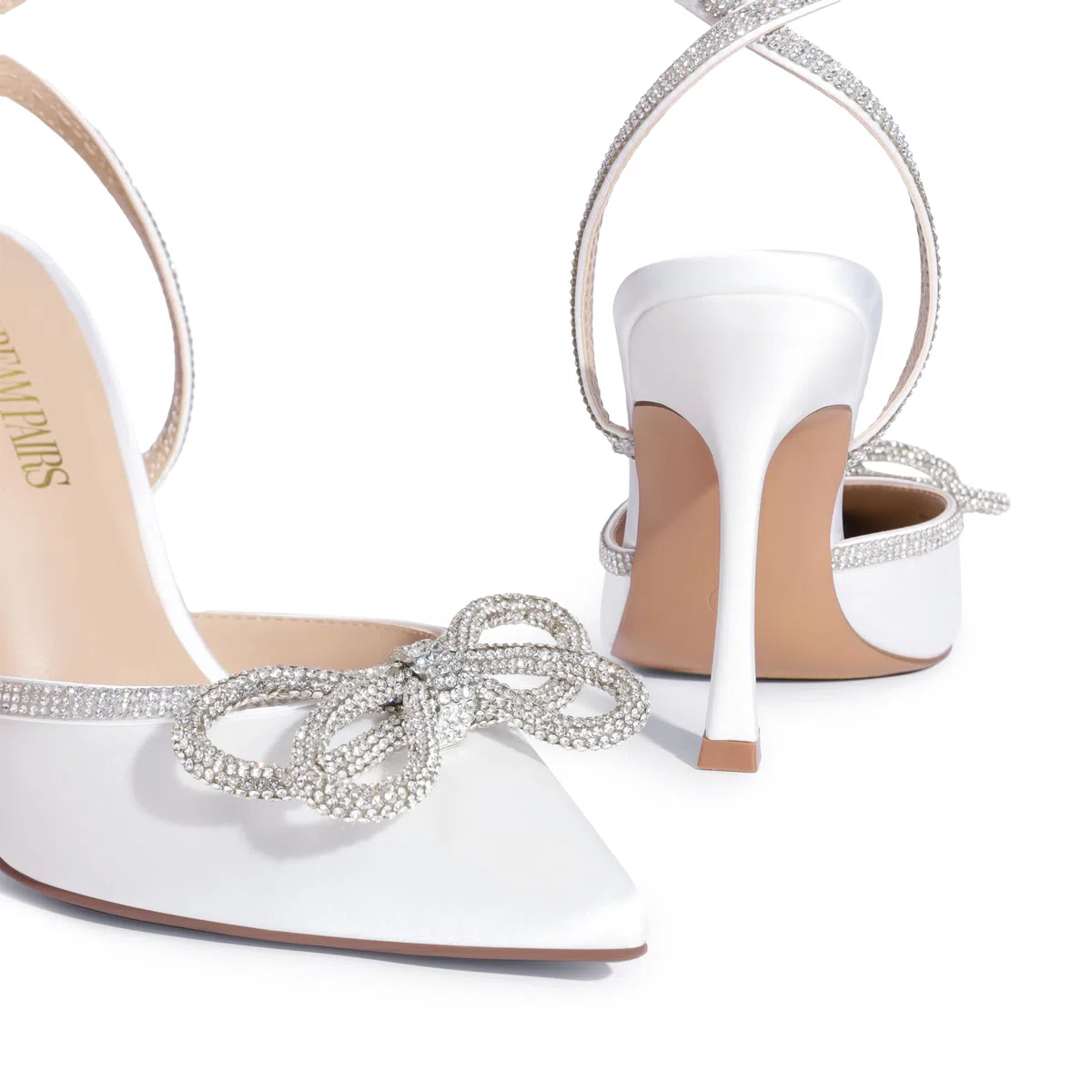 DREAM PAIRS Tacchi Alti Destiny Punta Chiusa Tacchi Strappy Sexy Strass Cinturino Alla Caviglia Pompe Da Sposa Da Donna Abito Da Sposa, bianco, 38 EU
