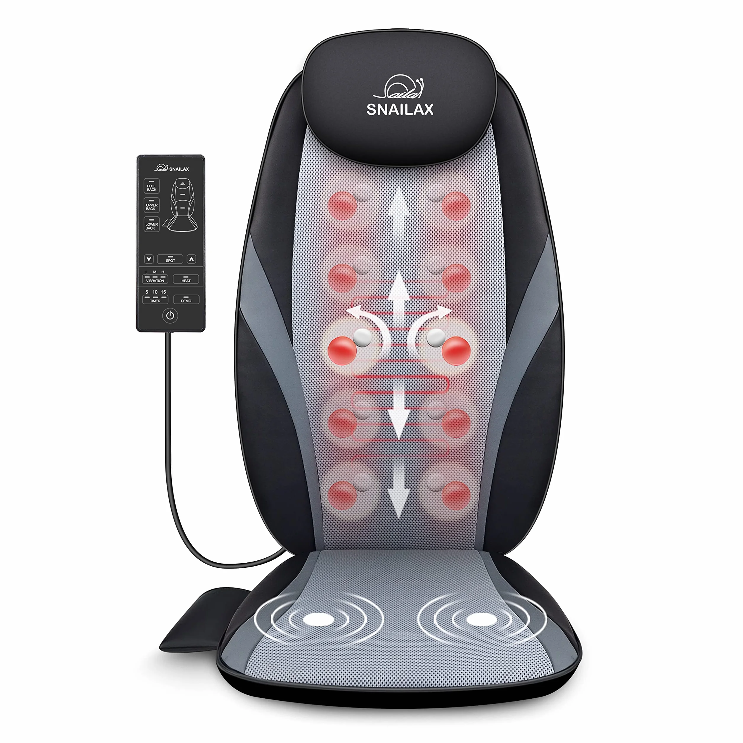 Snailax Sedile Massaggiante Shiatsu Massaggiatore Schiena con Calore Seduta Massaggiante a Vibrazione Massaggiatore Elettrico a Casa o in Ufficio