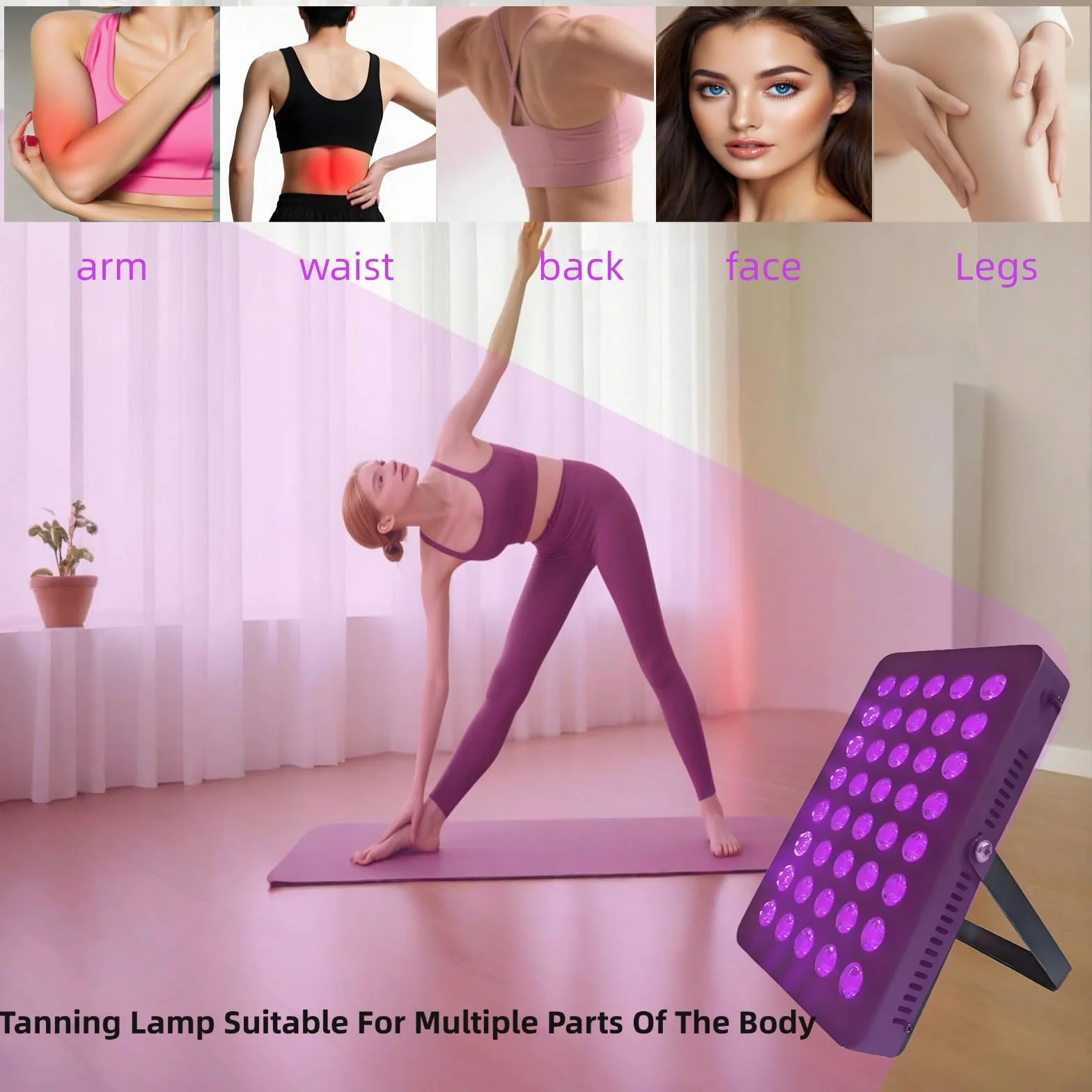 Lampada abbronzante 395 nm 80 W 40 LED per terapia della luce viso e corpo regolabile con occhiali
