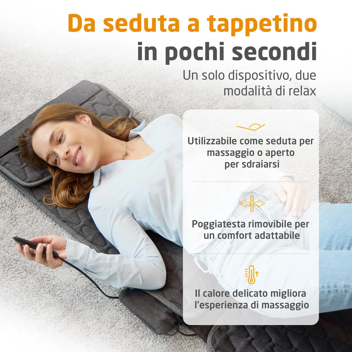 medisana MC 700 sedile massaggiante Shiatsu, massaggiatore per schiena, collo, spalle, tappetino massaggiante extra sottile e leggero con calore, utilizzabile da sdraiati e da seduti