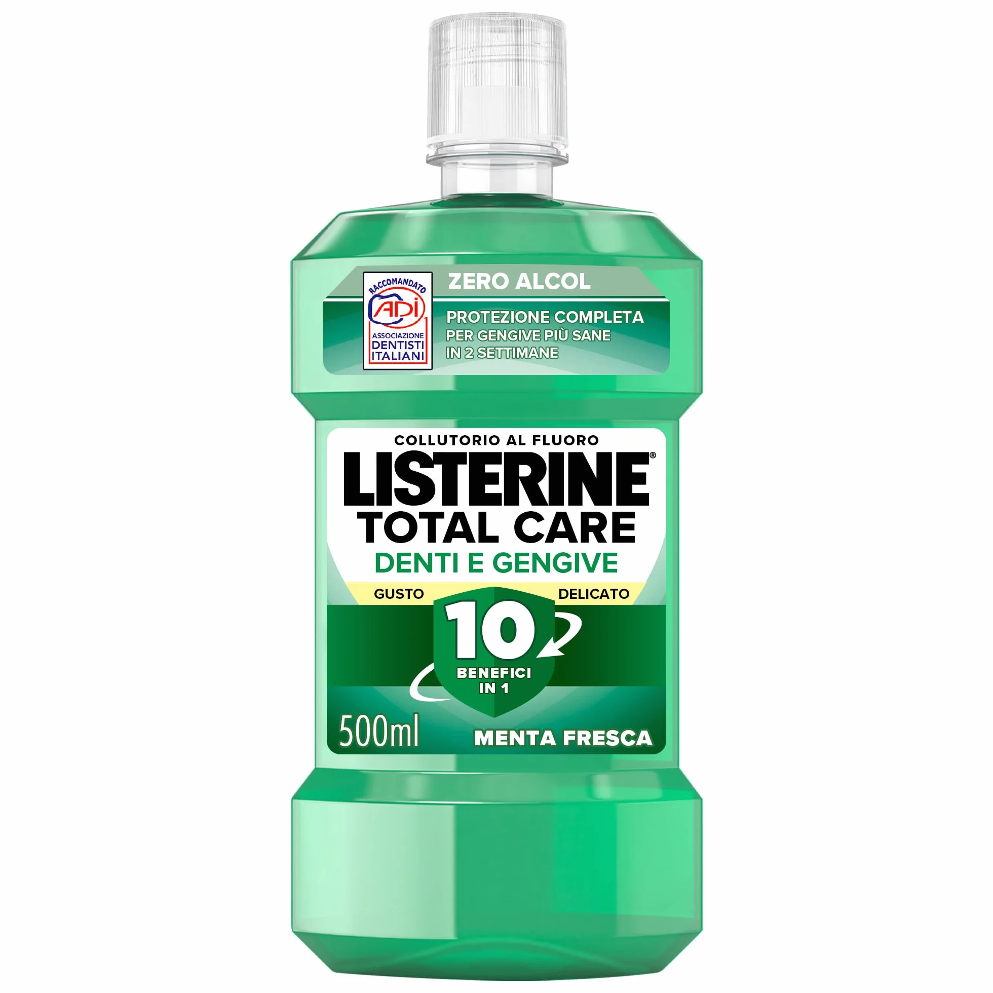 LISTERINE Total Care Denti e Gengive Gusto Delicato Collutorio 0% alcol Menta Fresca Fluoro 500 ml