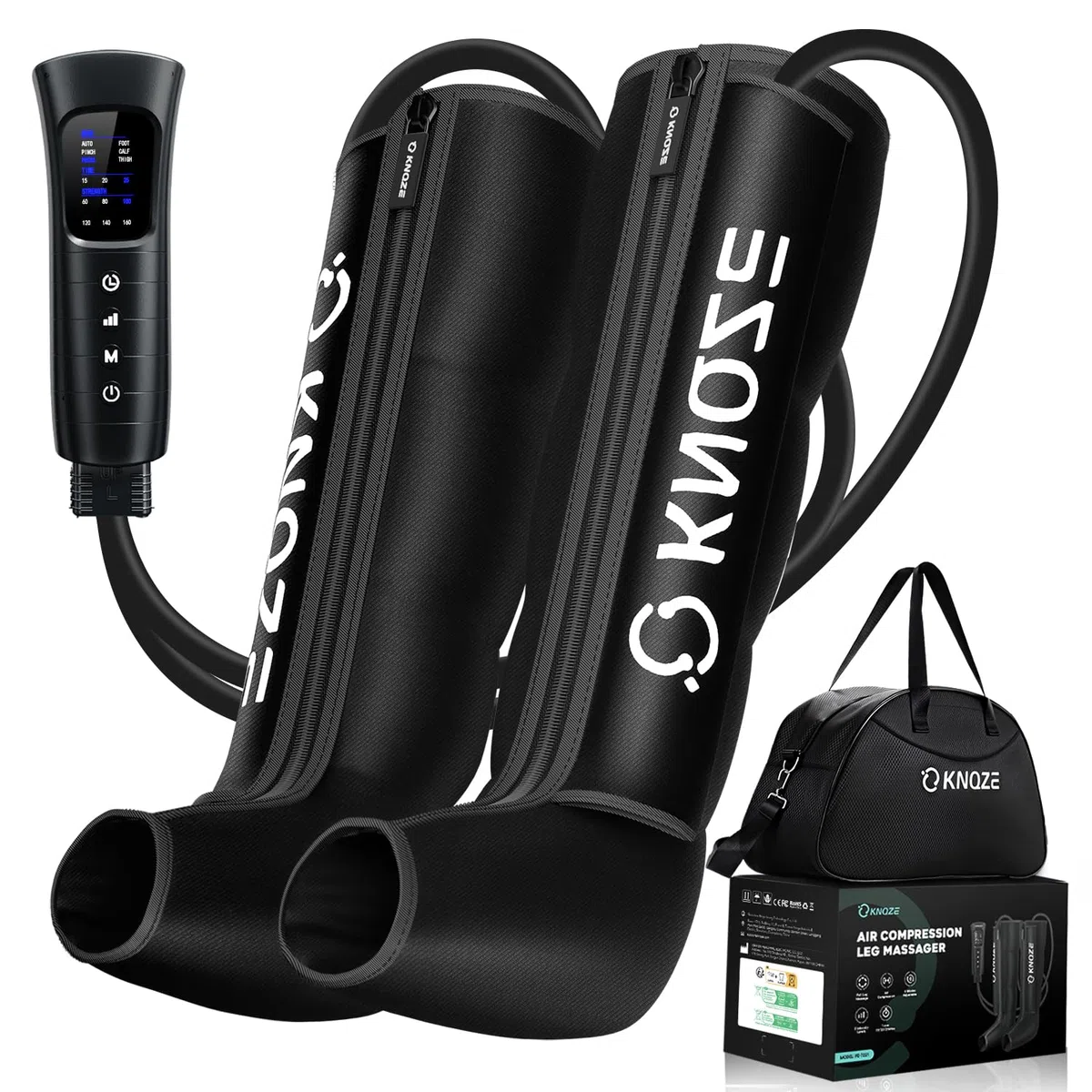 KNQZE Massaggiatore a Compressione per Gambe con 6 Modalità, 6 Intensità per La Circolazione e I Sollievo dal Dolore, Recupero con Compressione dell'aria per un Massaggio Completo delle Gambe